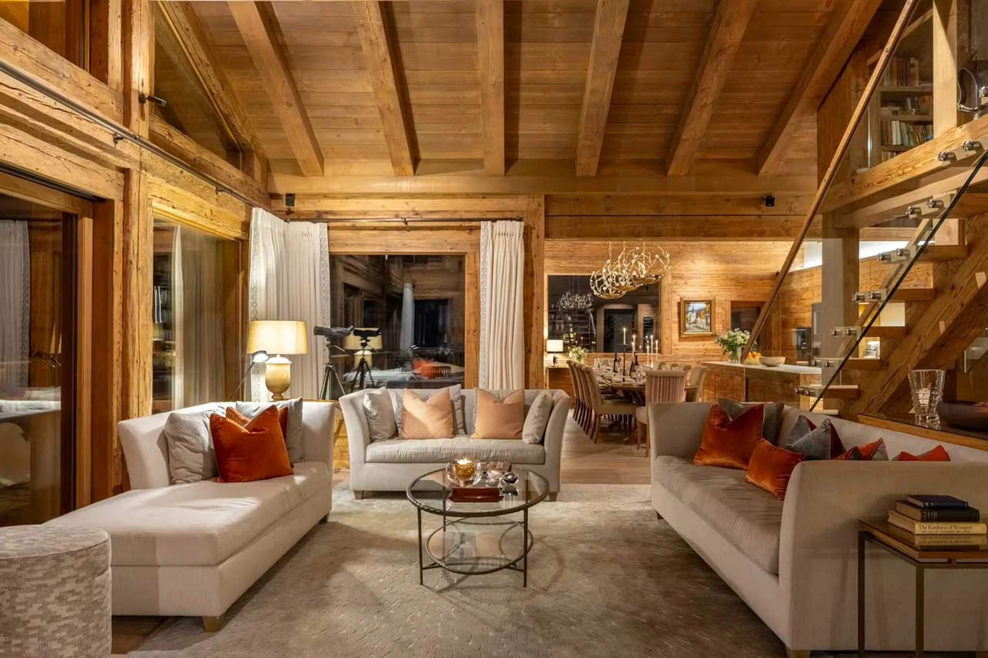 Sofas in living room of Chalet Les Etrennes in Verbier