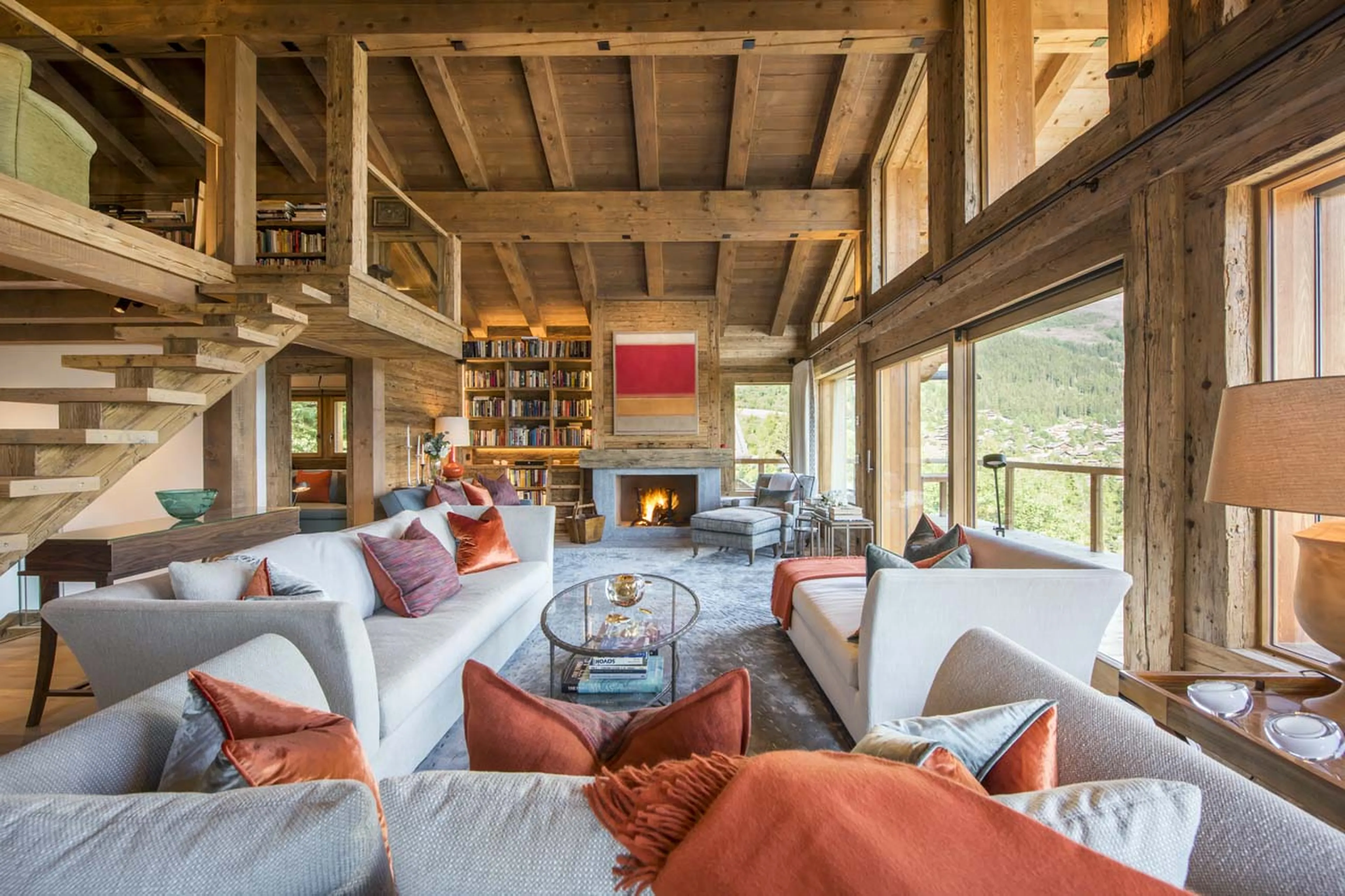 Open plan living area of Chalet Les Etrennes in Verbier