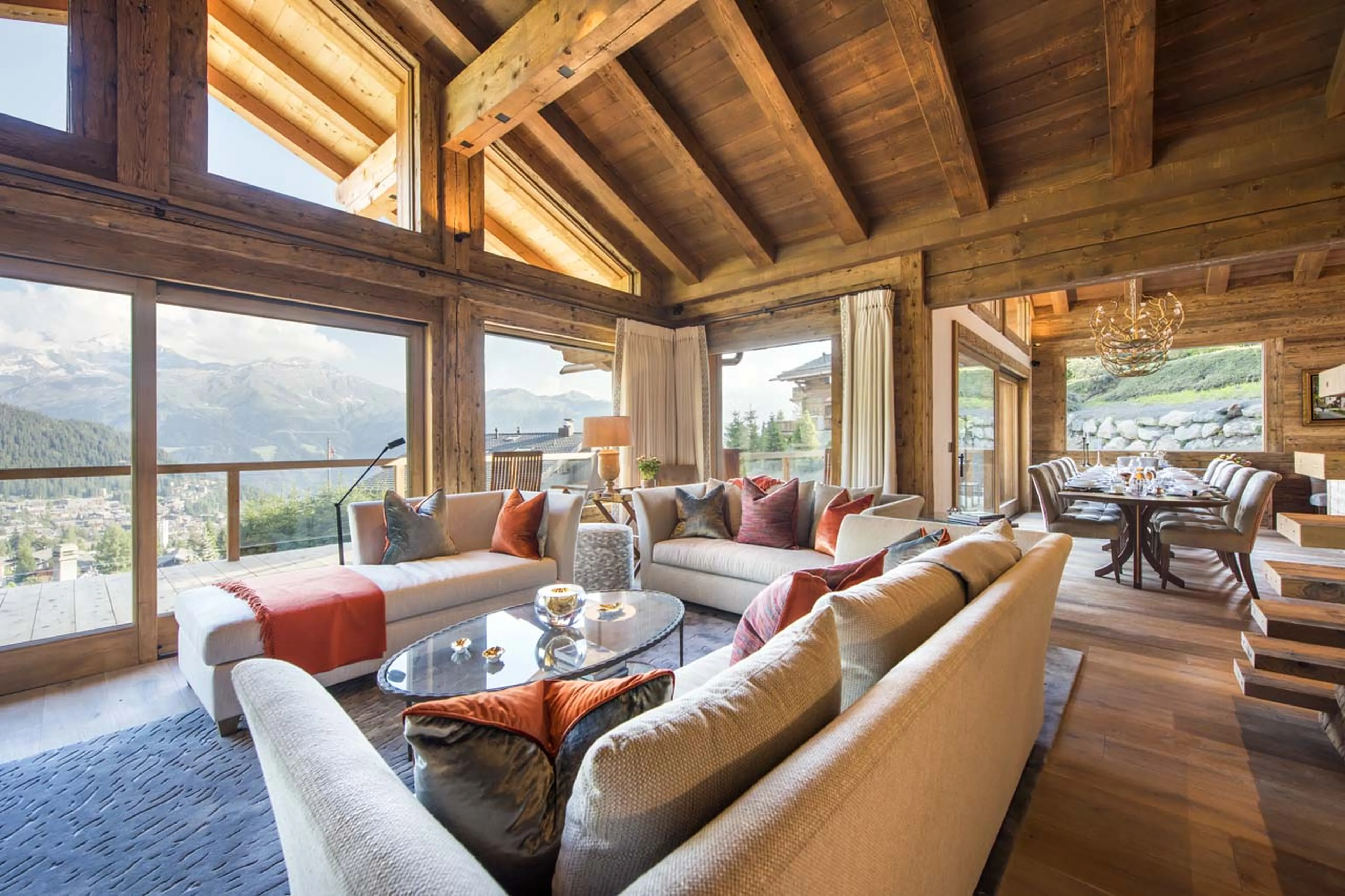 Open plan living and dining area at Chalet Les Etrennes in Verbier