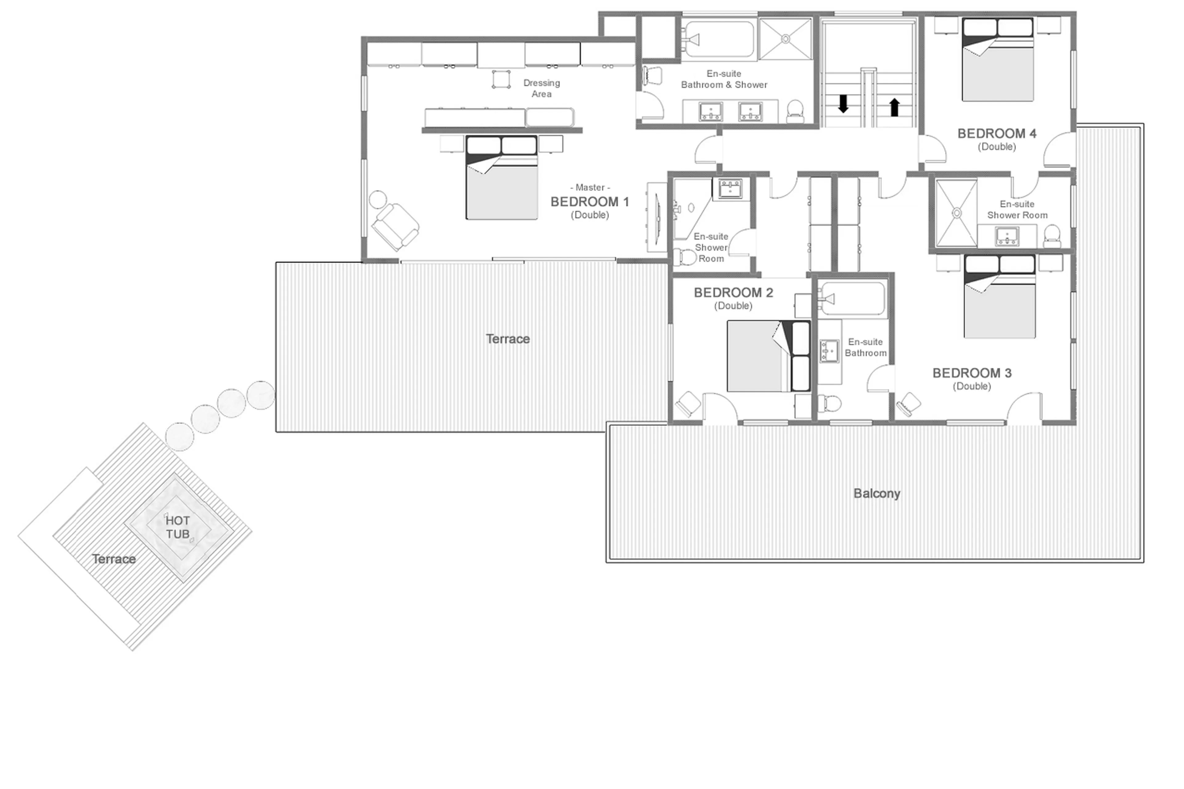 Level 2 floor plan of Chalet Les Etrennes in Verbier
