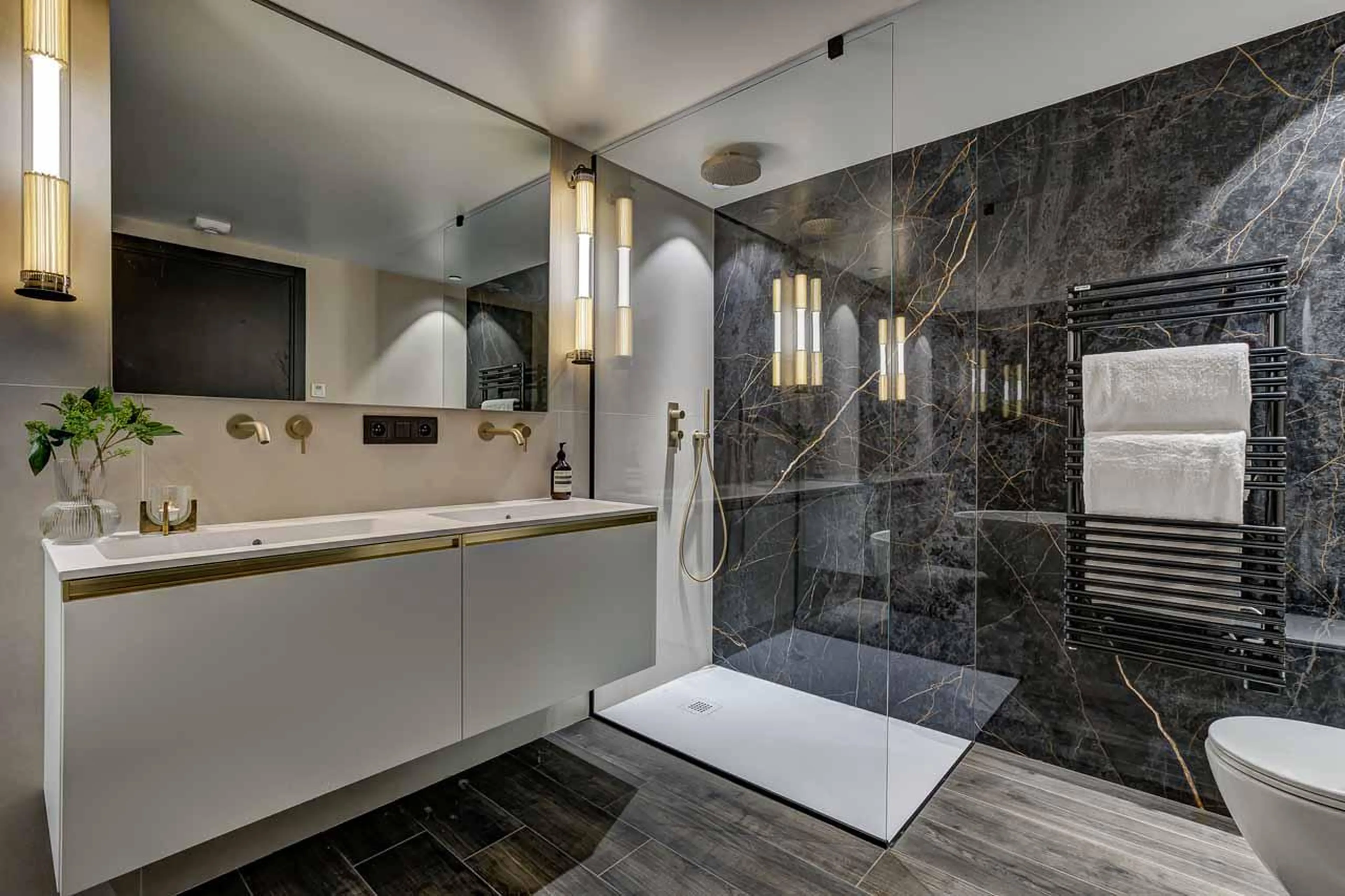 Shower in master bathroom at Chalet Les Melezes in Chamonix