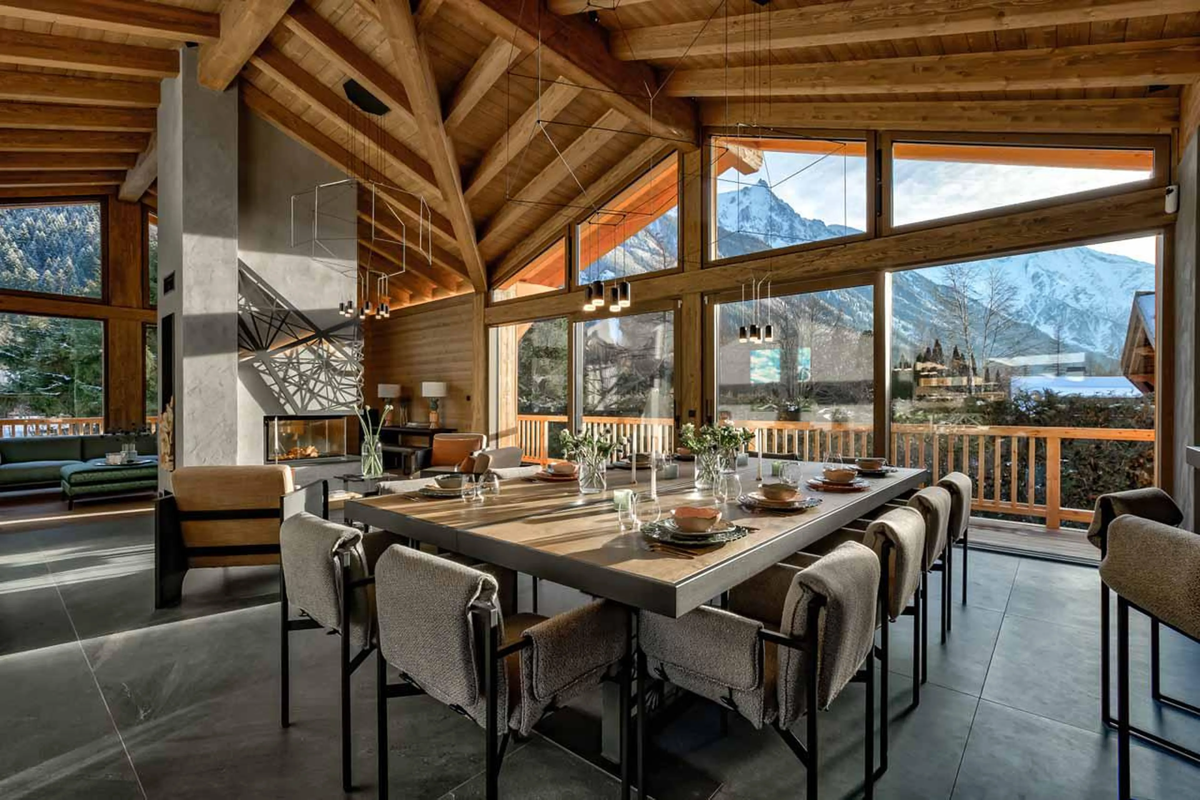 Dining area views at Chalet Les Melezes in Chamonix