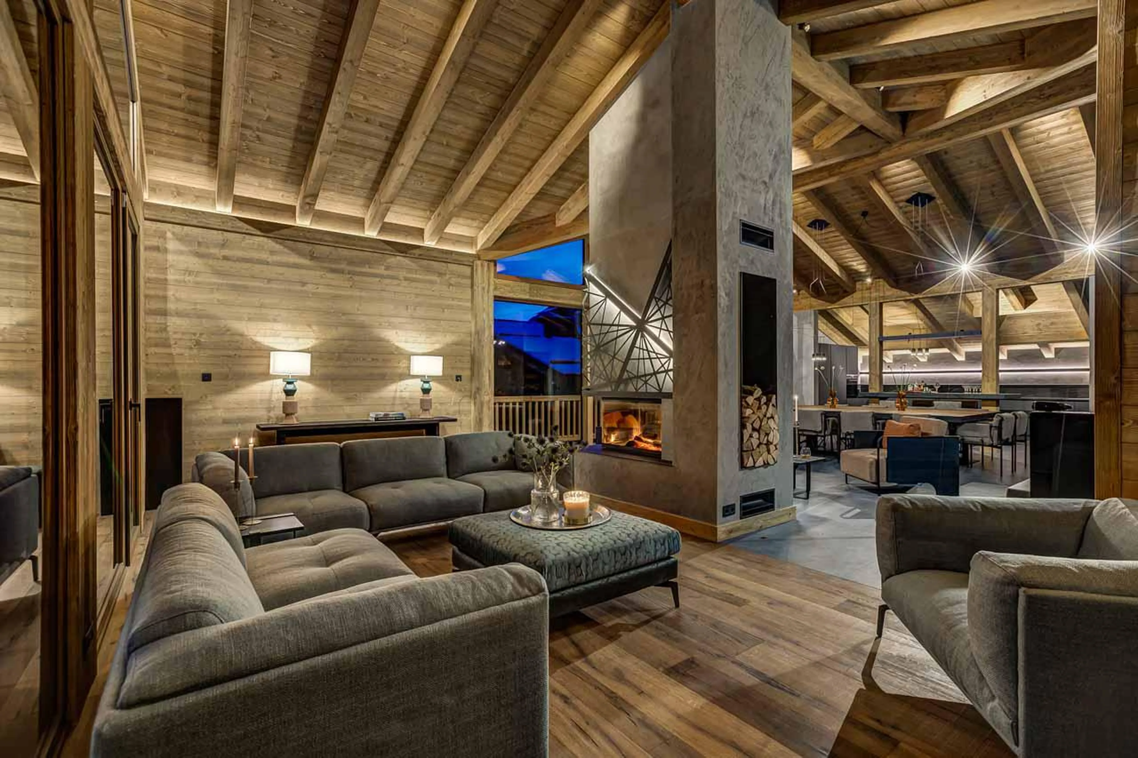 Open-plan living area at Chalet Les Melezes in Chamonix