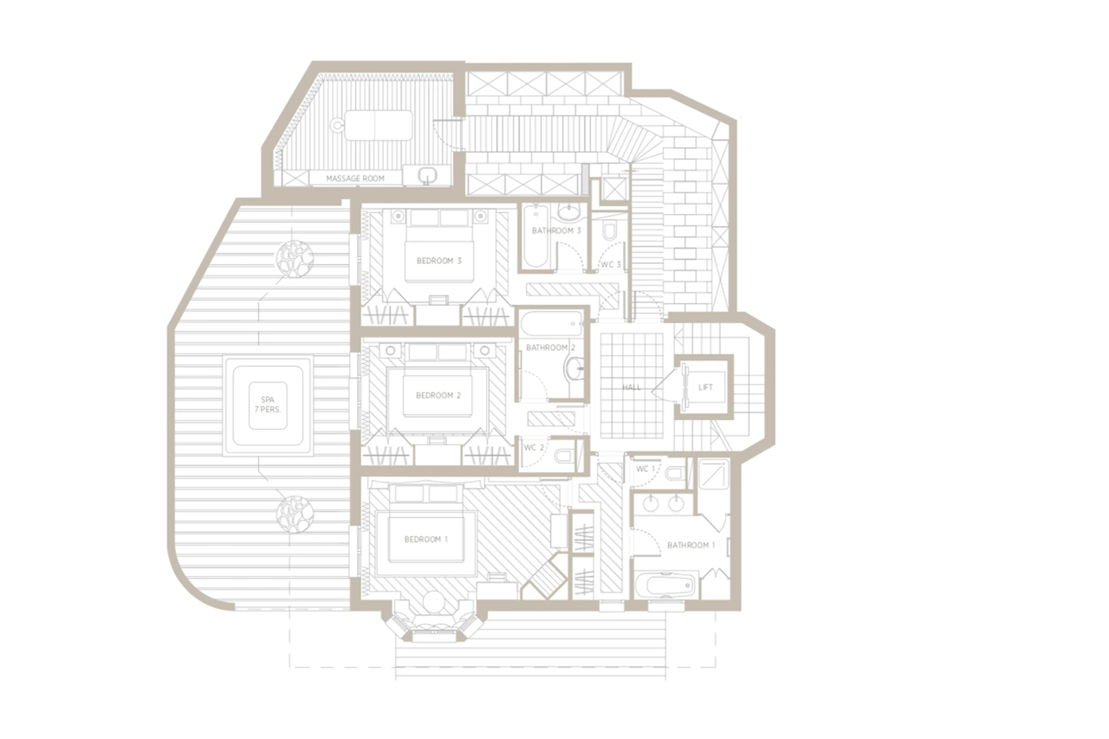 Level 0 floor plan of Chalet Les Sorbiers in Courchevel 1850