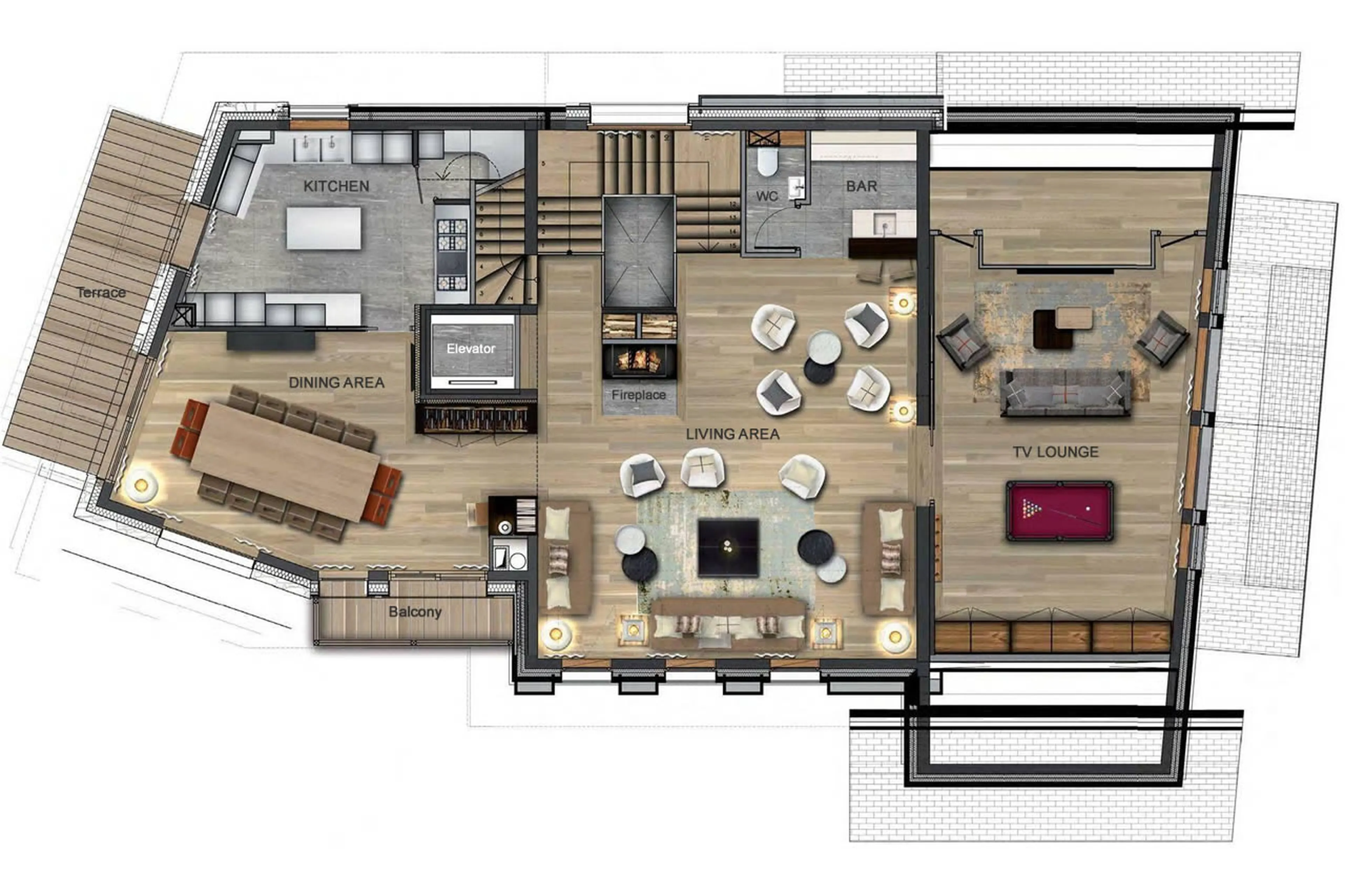 Level 2 floor plan of Chalet Les Sorbiers du Raffort in Meribel