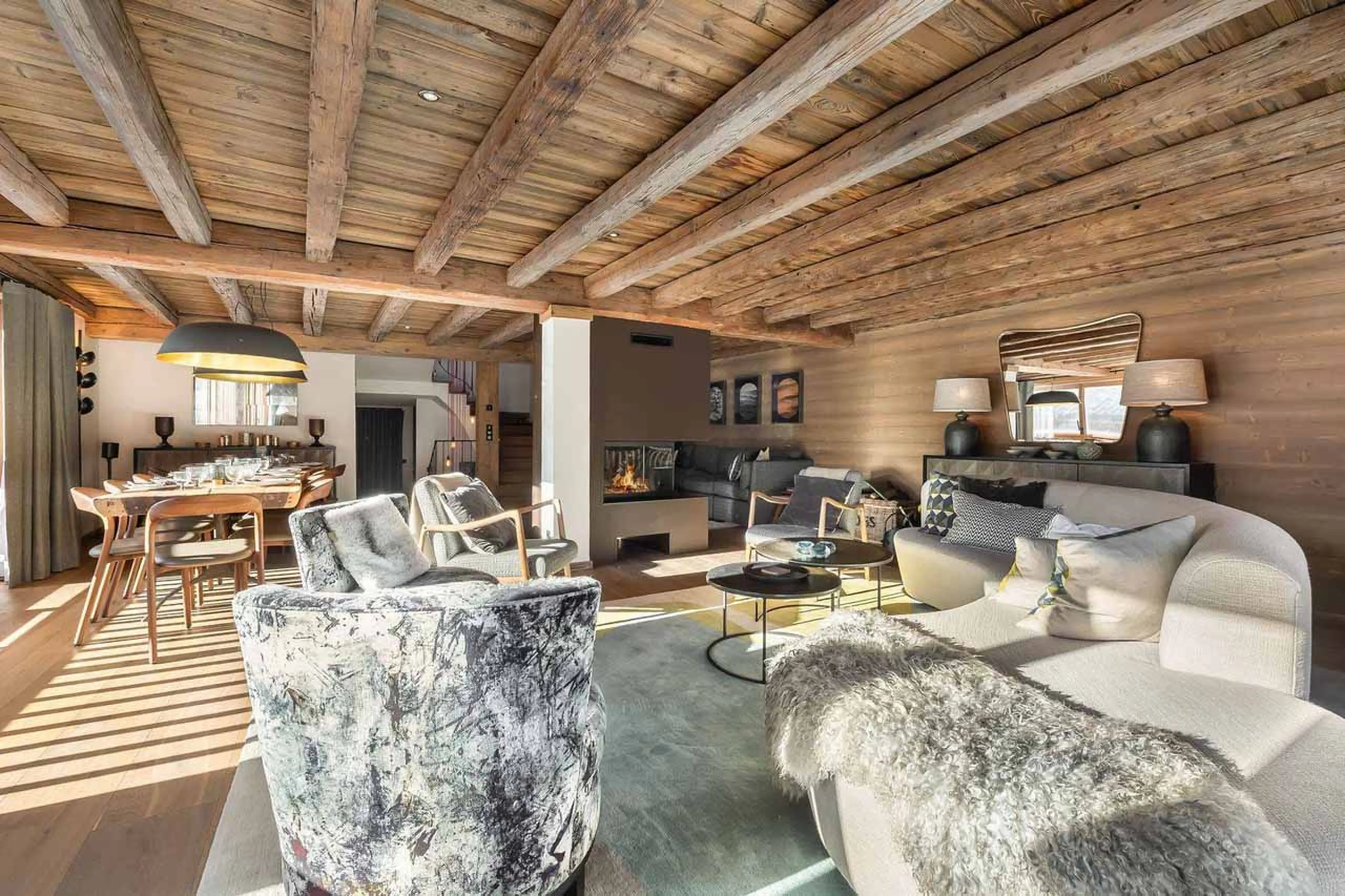 Open plan living area at Chalet Les Voutes in Meribel