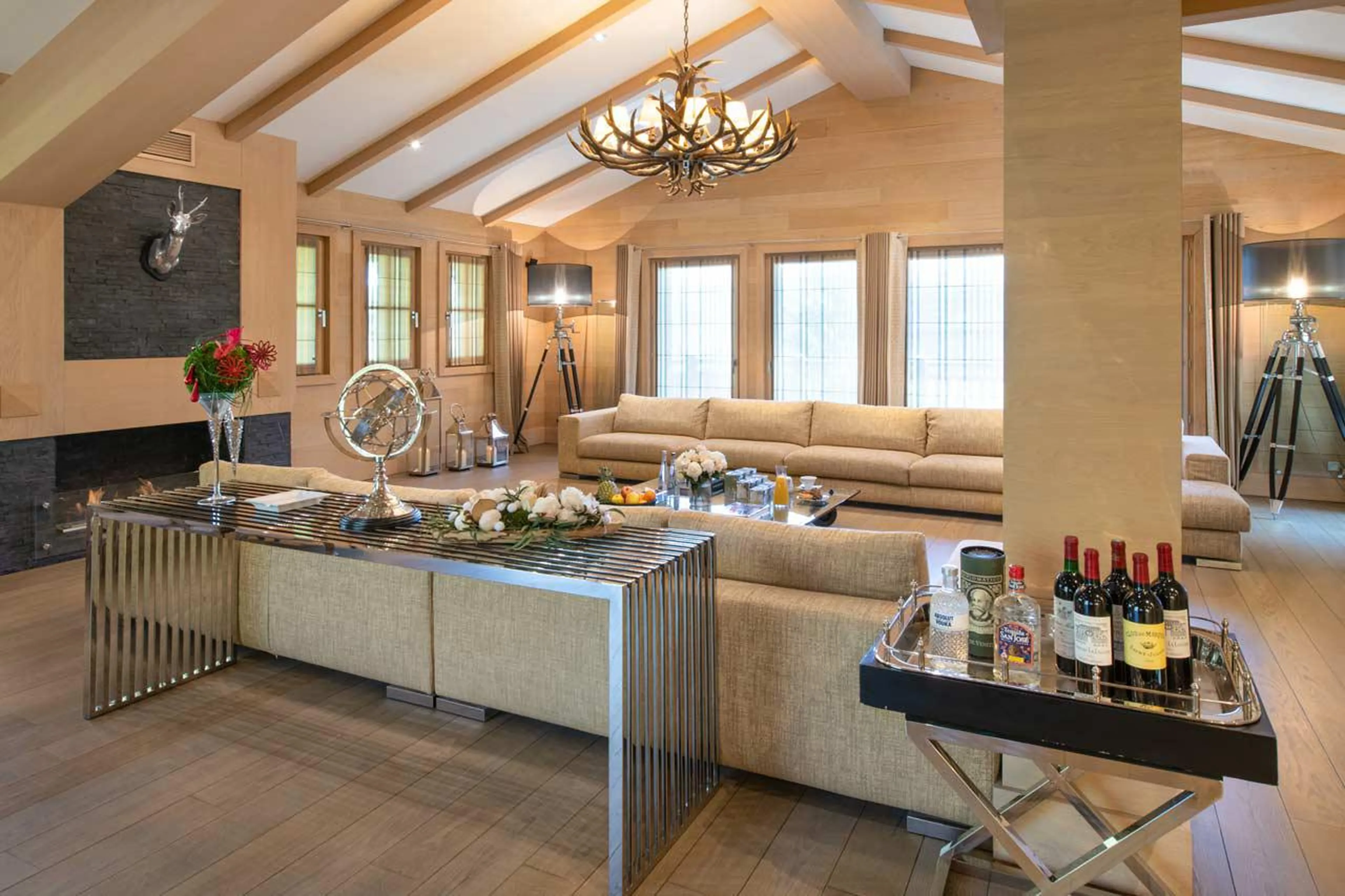 Ground floor open-plan living area of Chalet Licorne des Neiges in Courchevel 1650