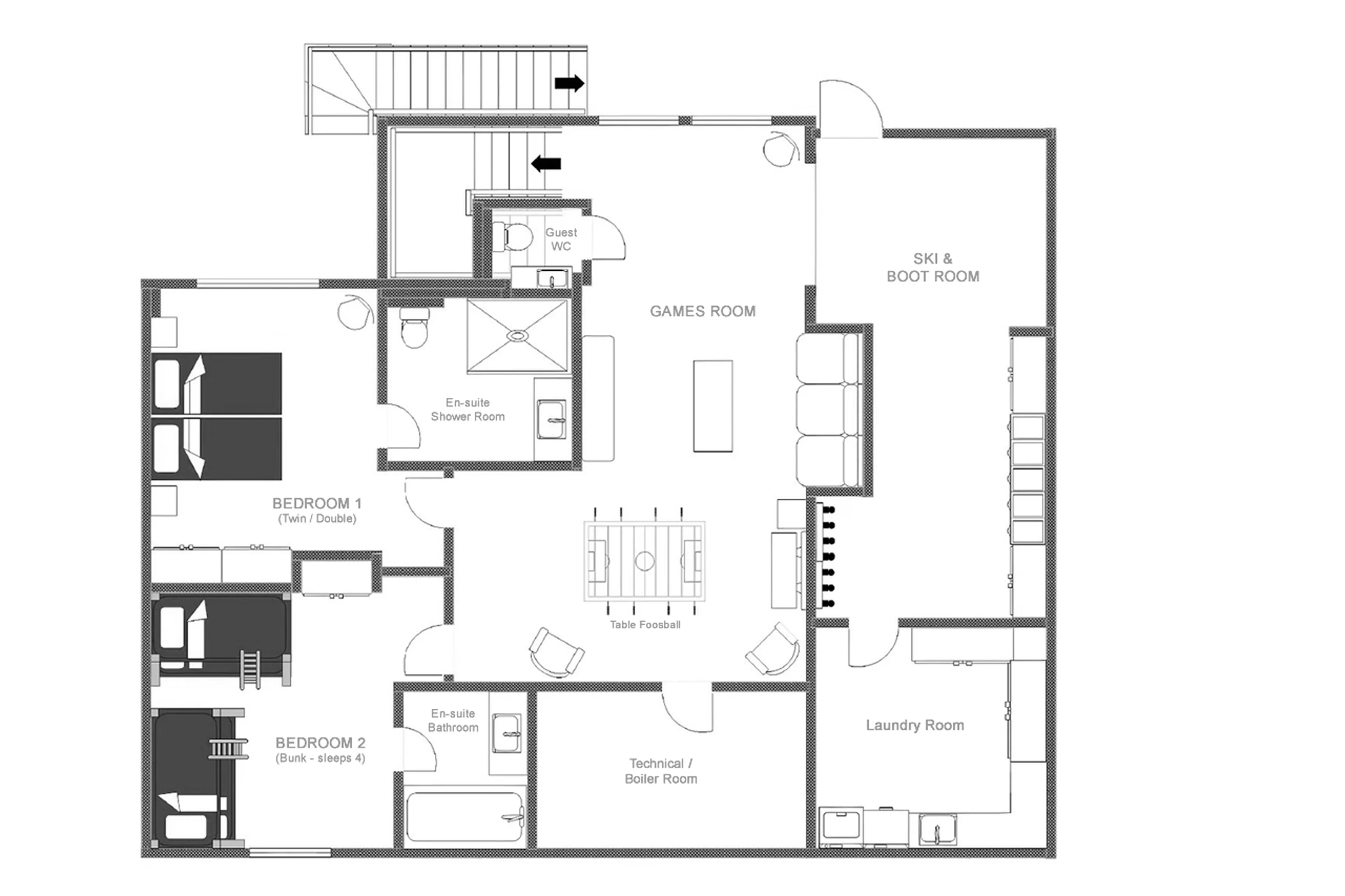 Level 0 floor plan of Chalet  L'Orchidée in Meribel