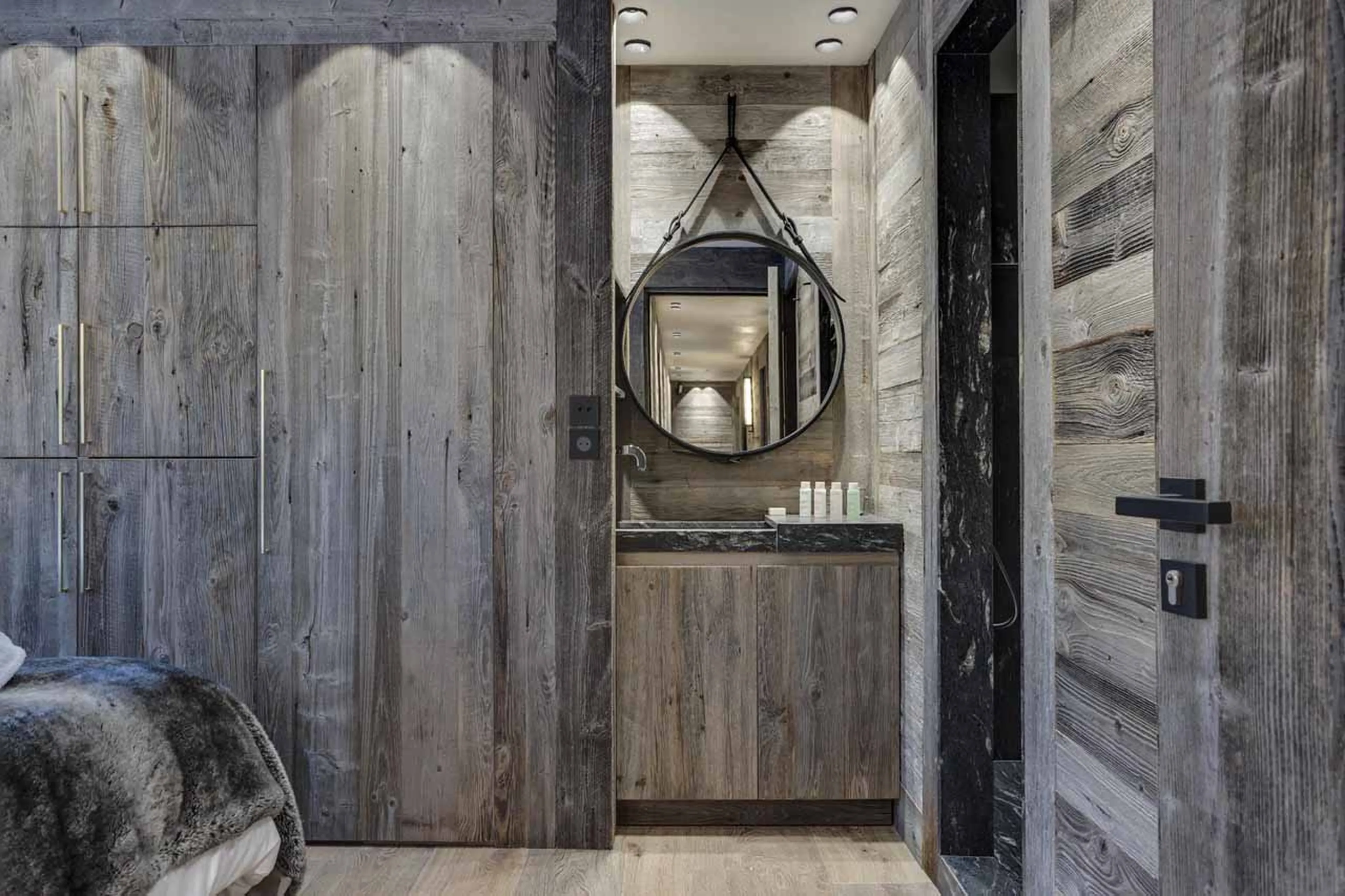 Bedroom 5 en-suite entrance at Chalet L'Ours Blanc in Val d'Isere