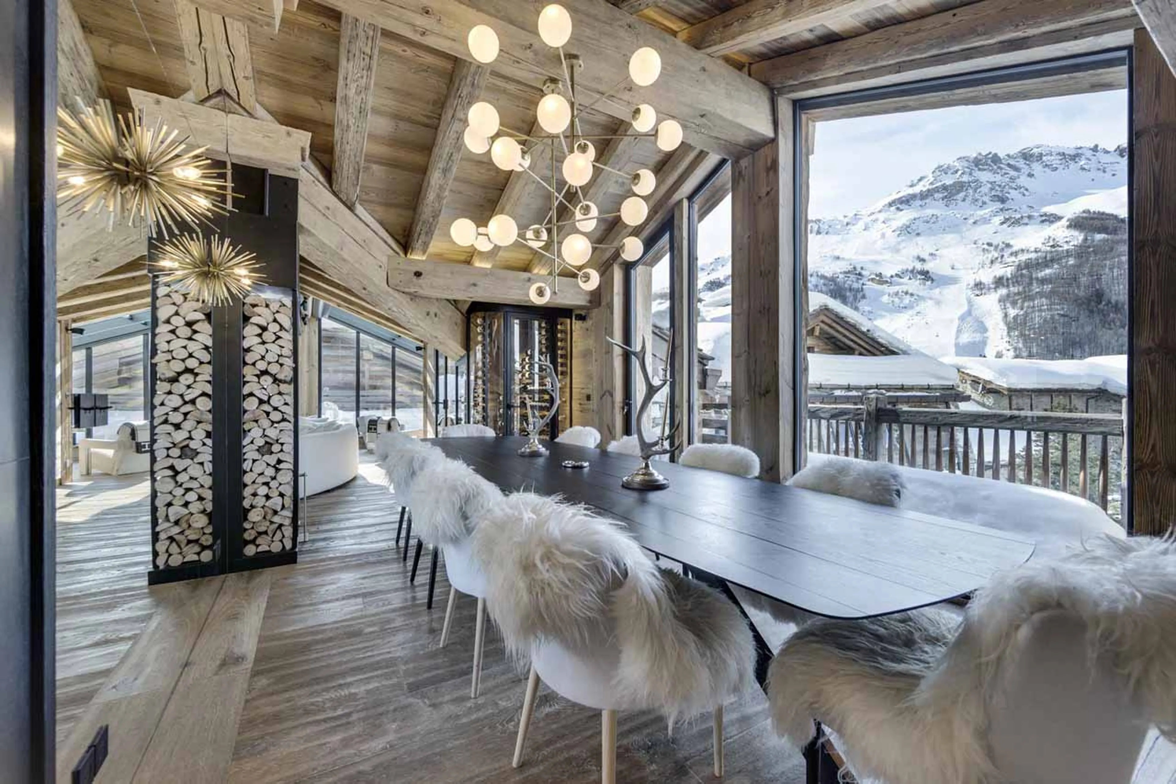 Dining area views at Chalet L'Ours Blanc in Val d'Isere