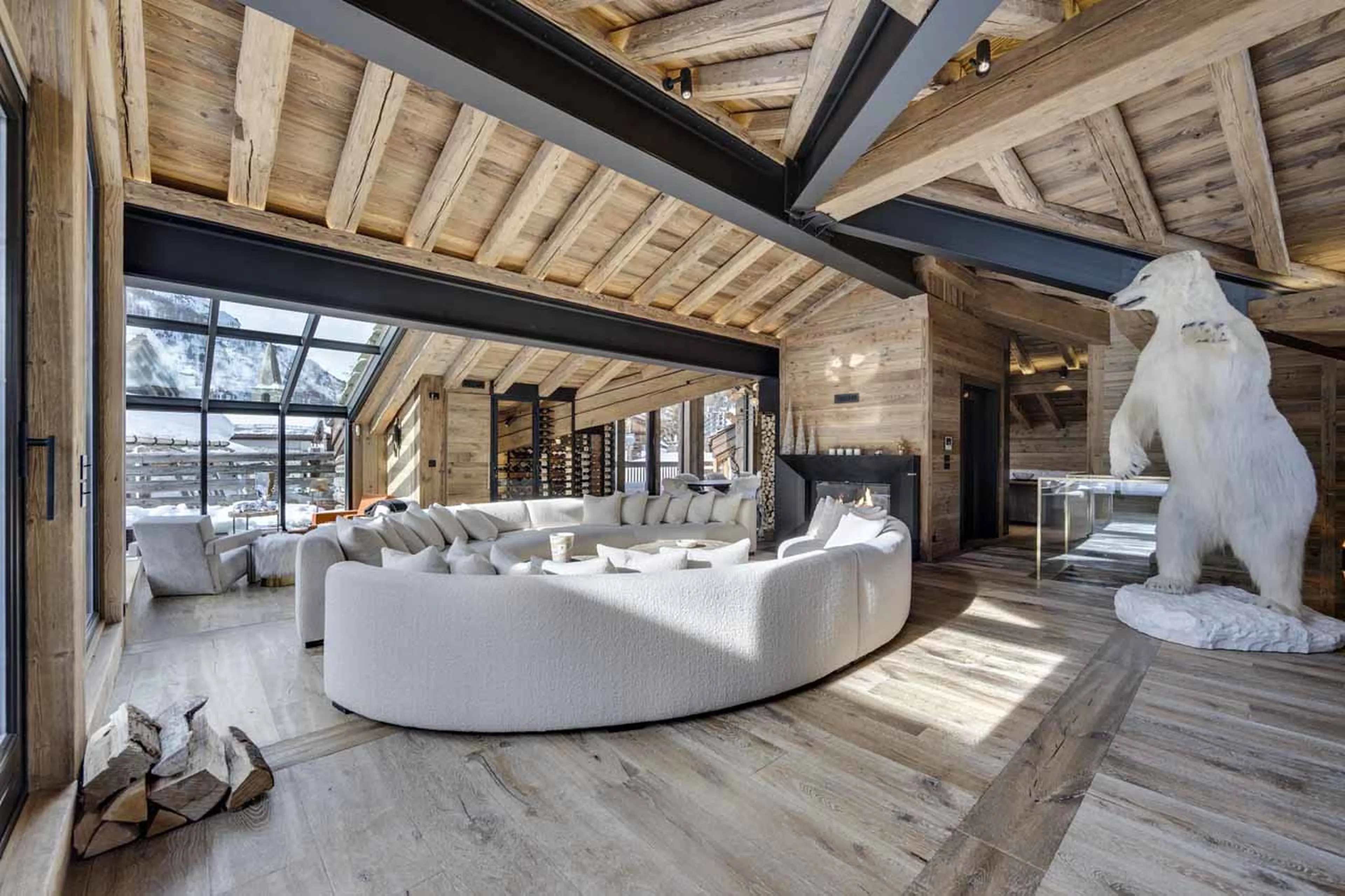 Living area overview at Chalet L'Ours Blanc in Val d'Isere