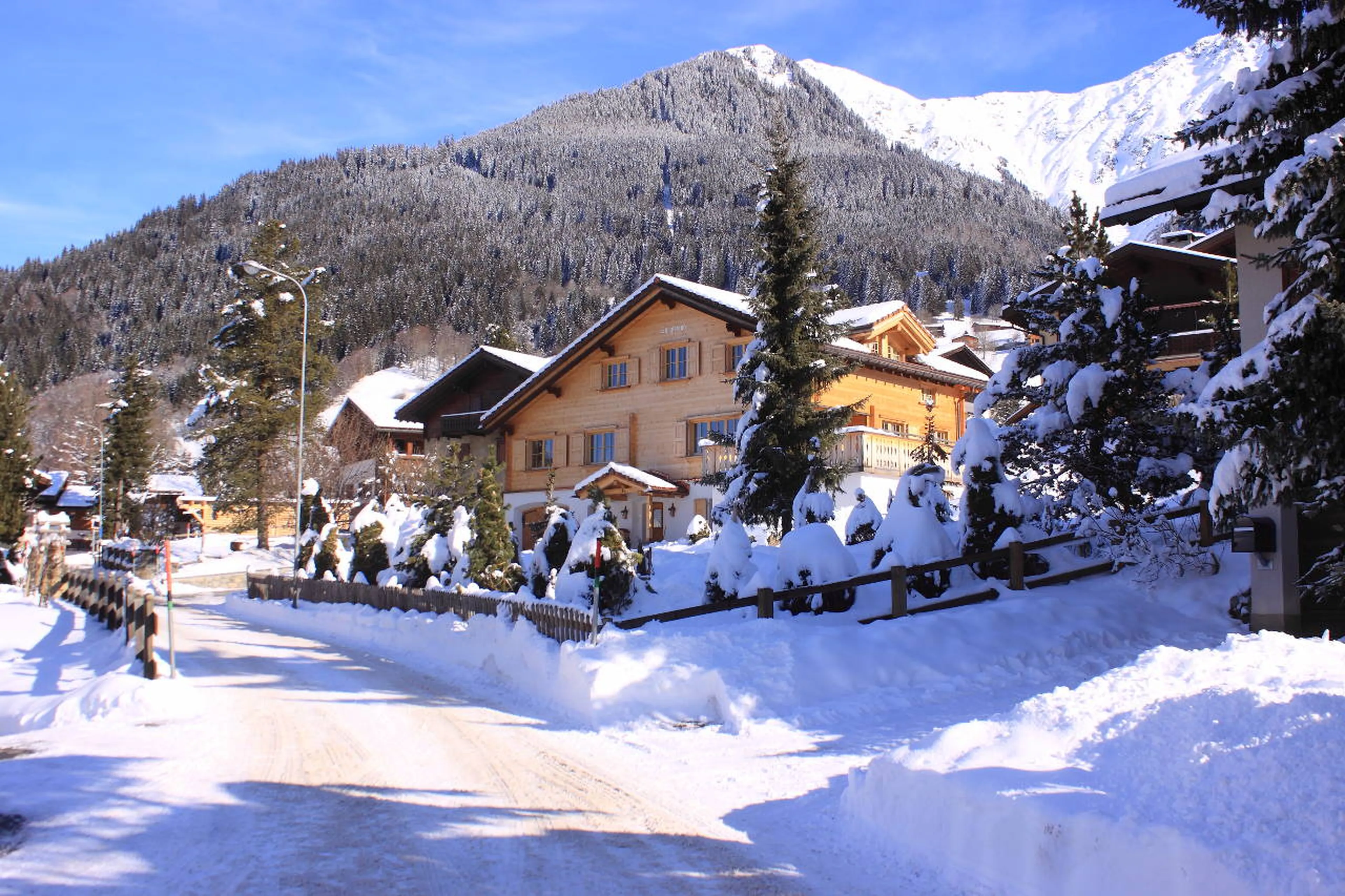 Exterior view of Chalet Luegisland in a special location in Klosters