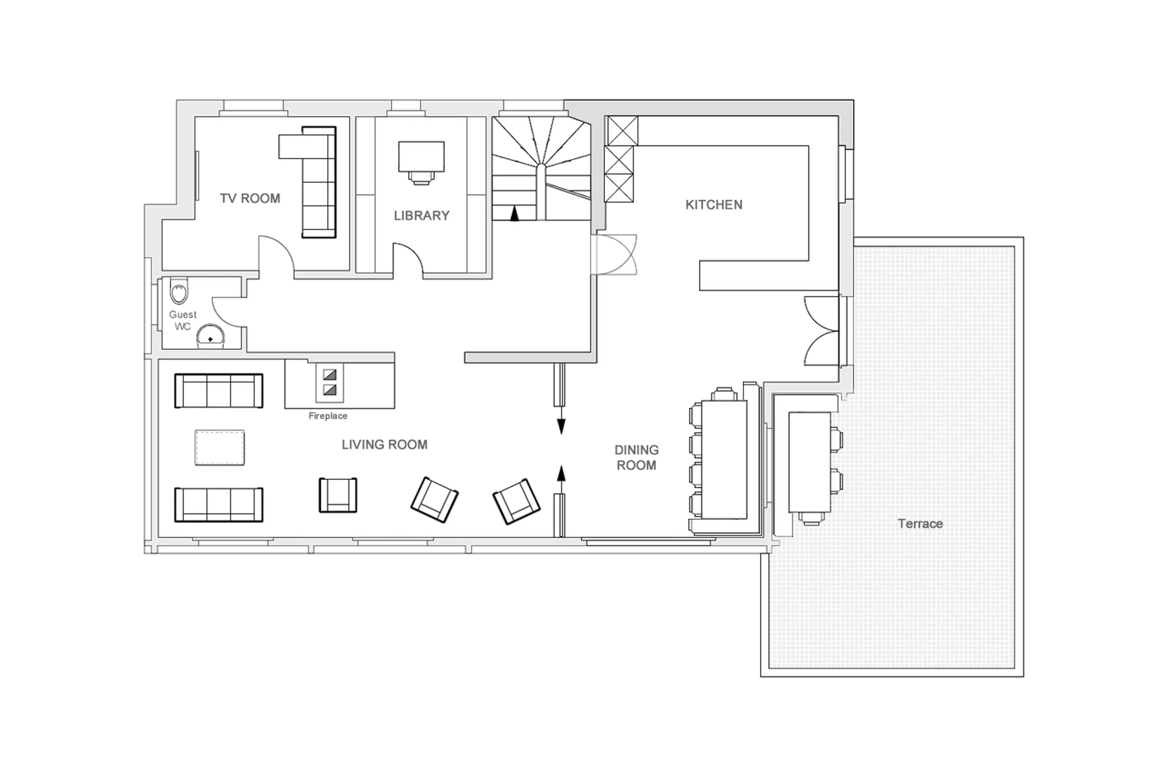 Level 1 floor plan of Chalet Leugisland in Klosters