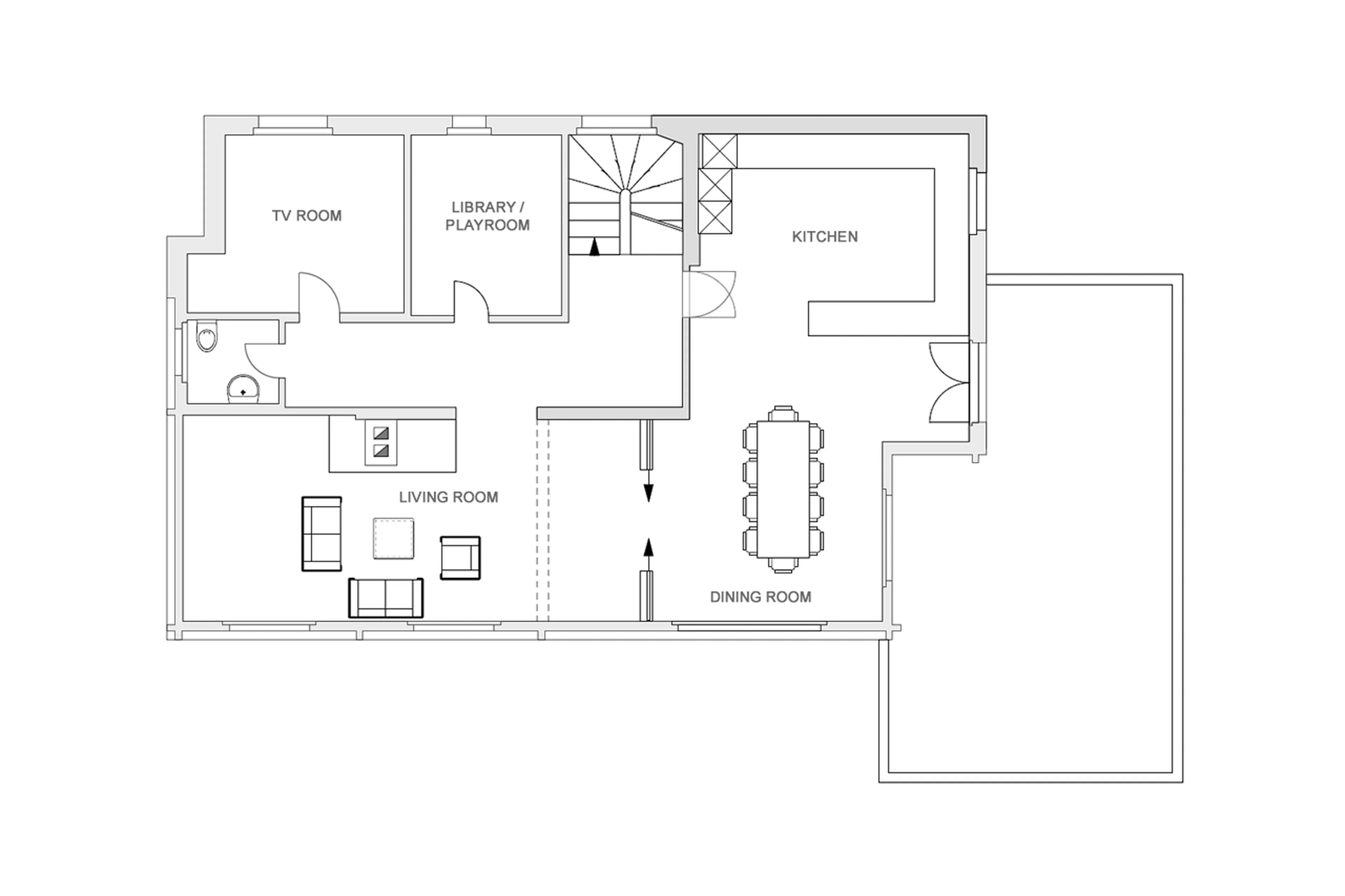Level 1 floor plan of Chalet Leugisland in Klosters