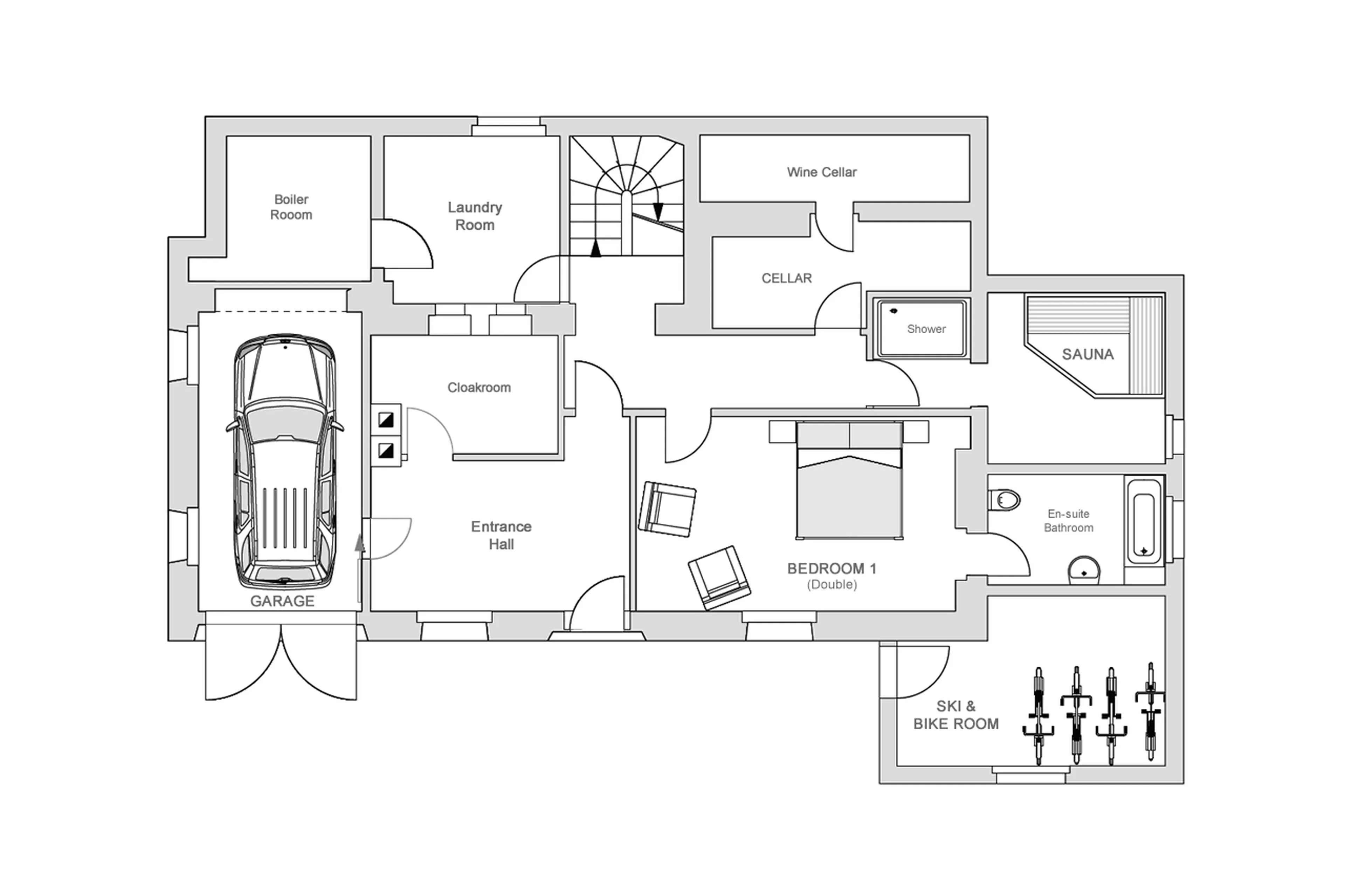 Level 0 floor plan of Chalet Leugisland in Klosters