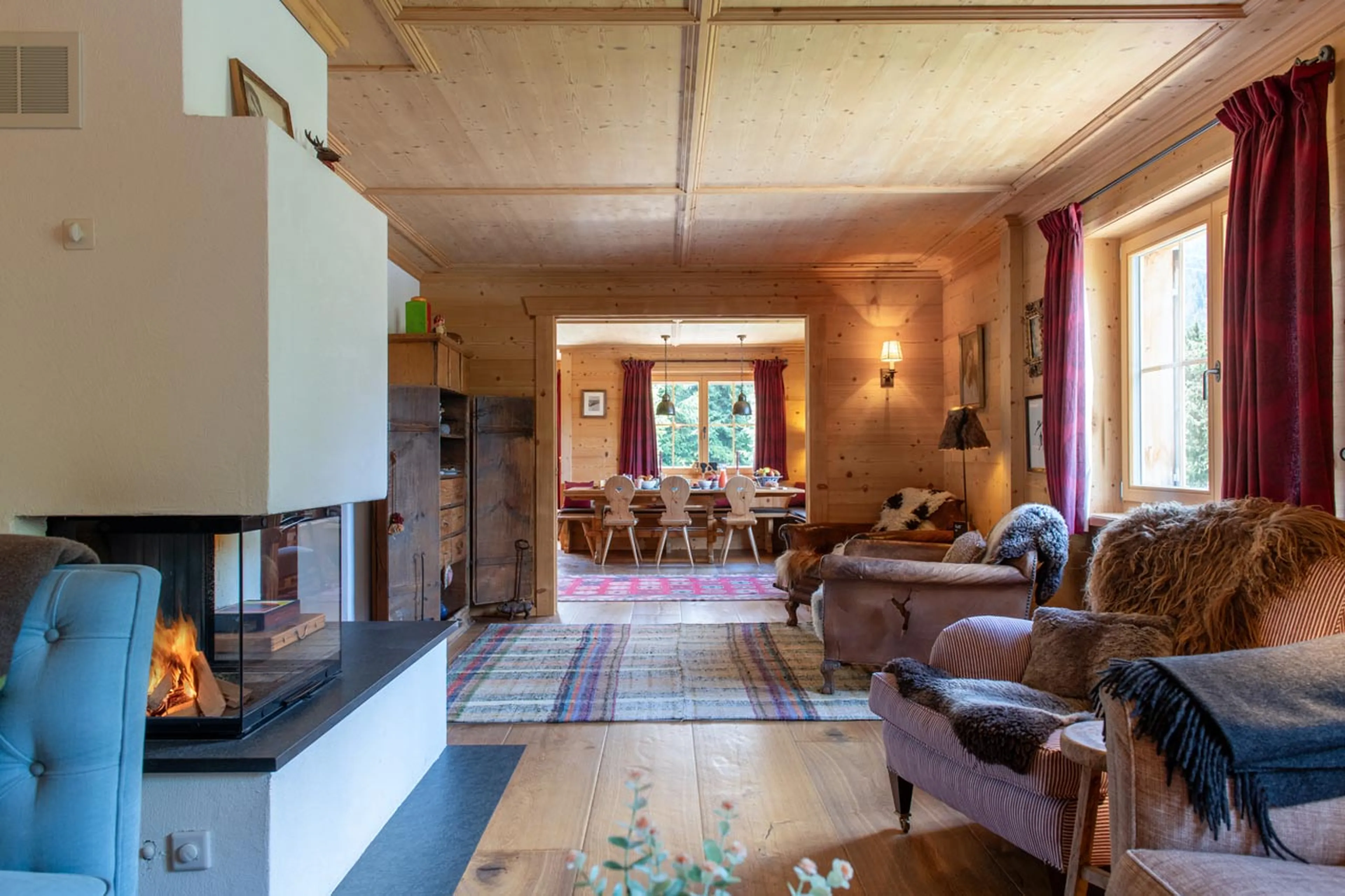 Fireplace at Chalet Leugisland in Klosters