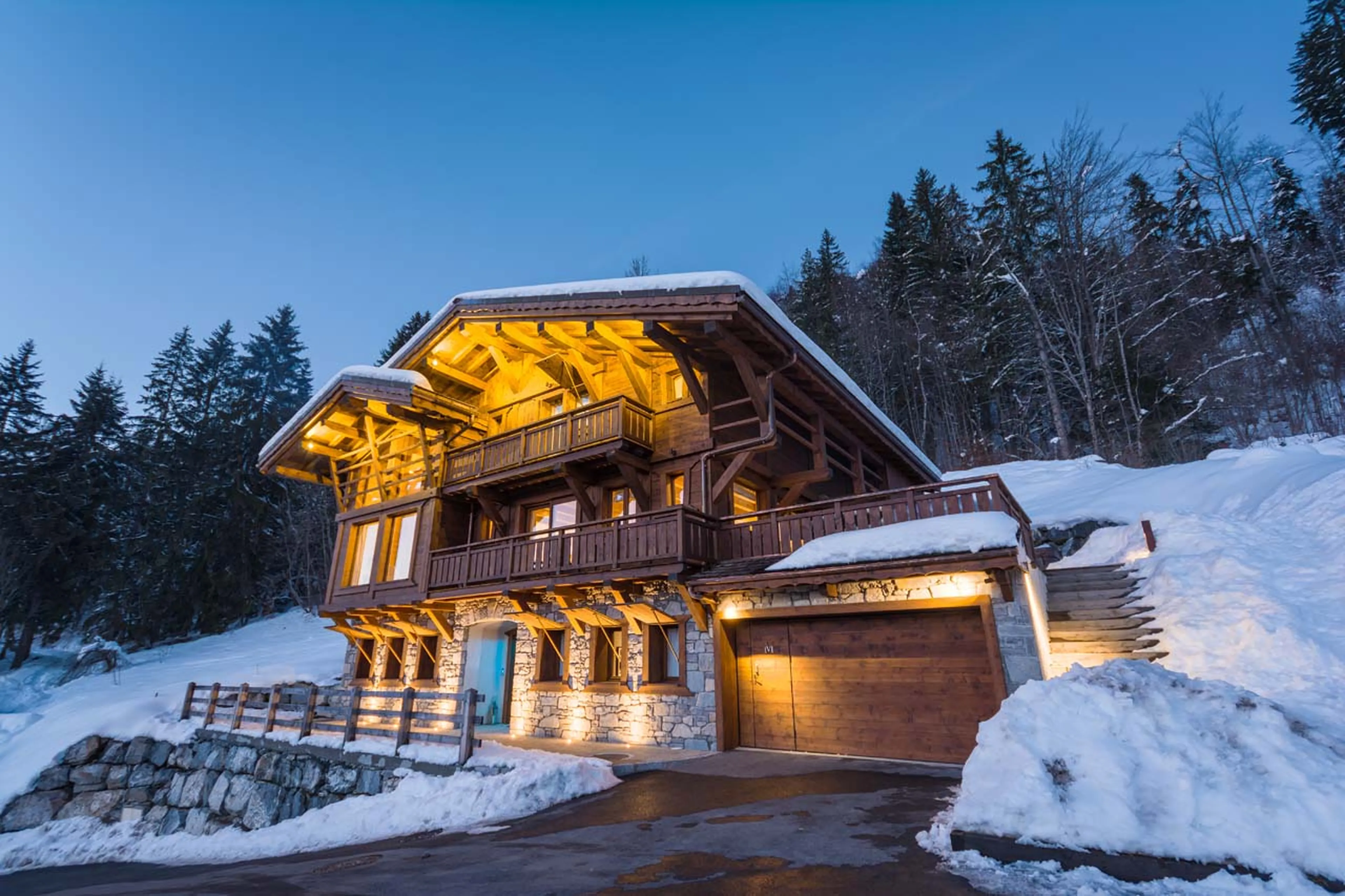 Exterior of Chalet M in Morzine at night