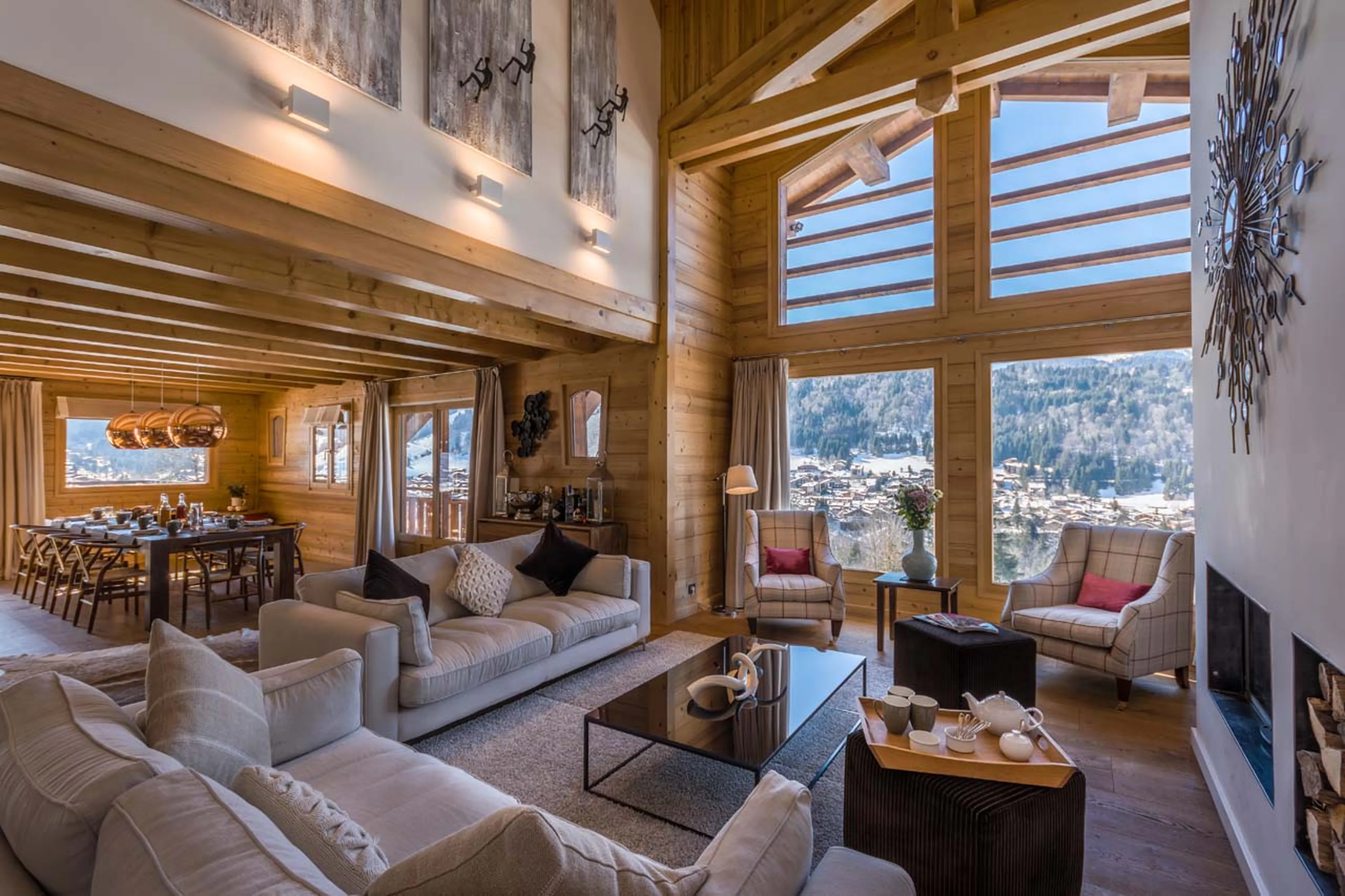 Open plan living area of Chalet M in Morzine