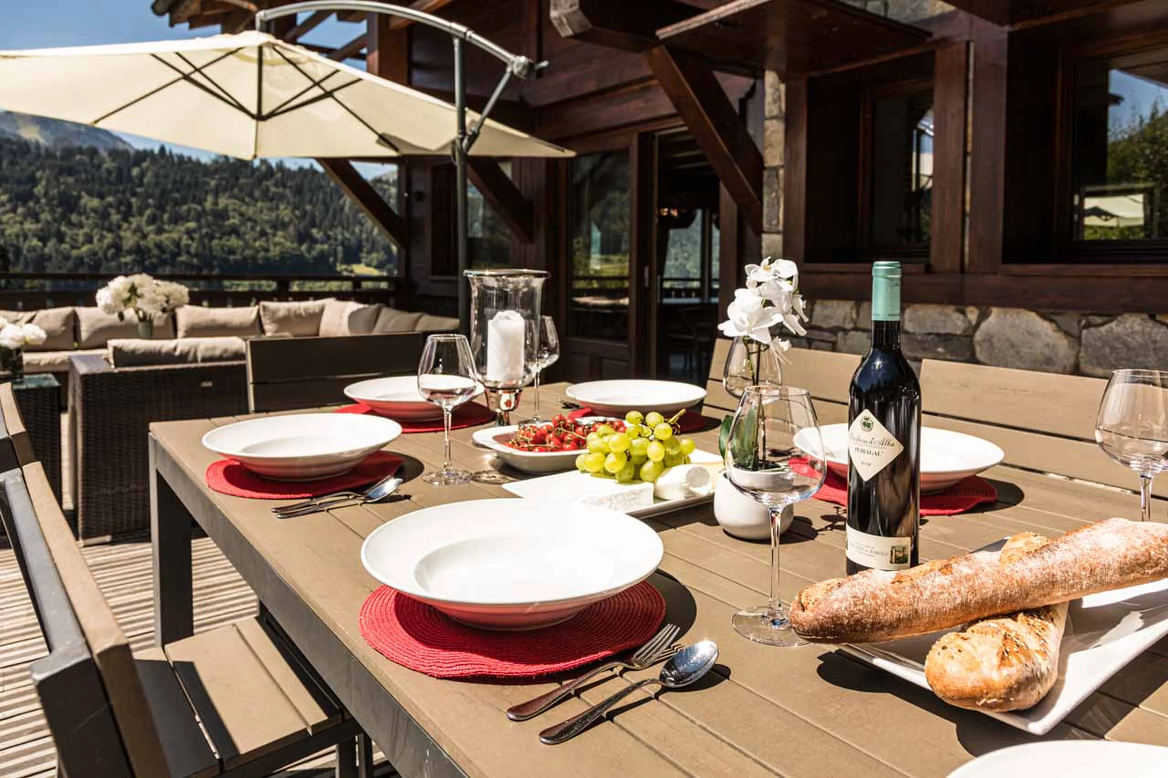 Al-fresco dining at Chalet M in Morzine in summer