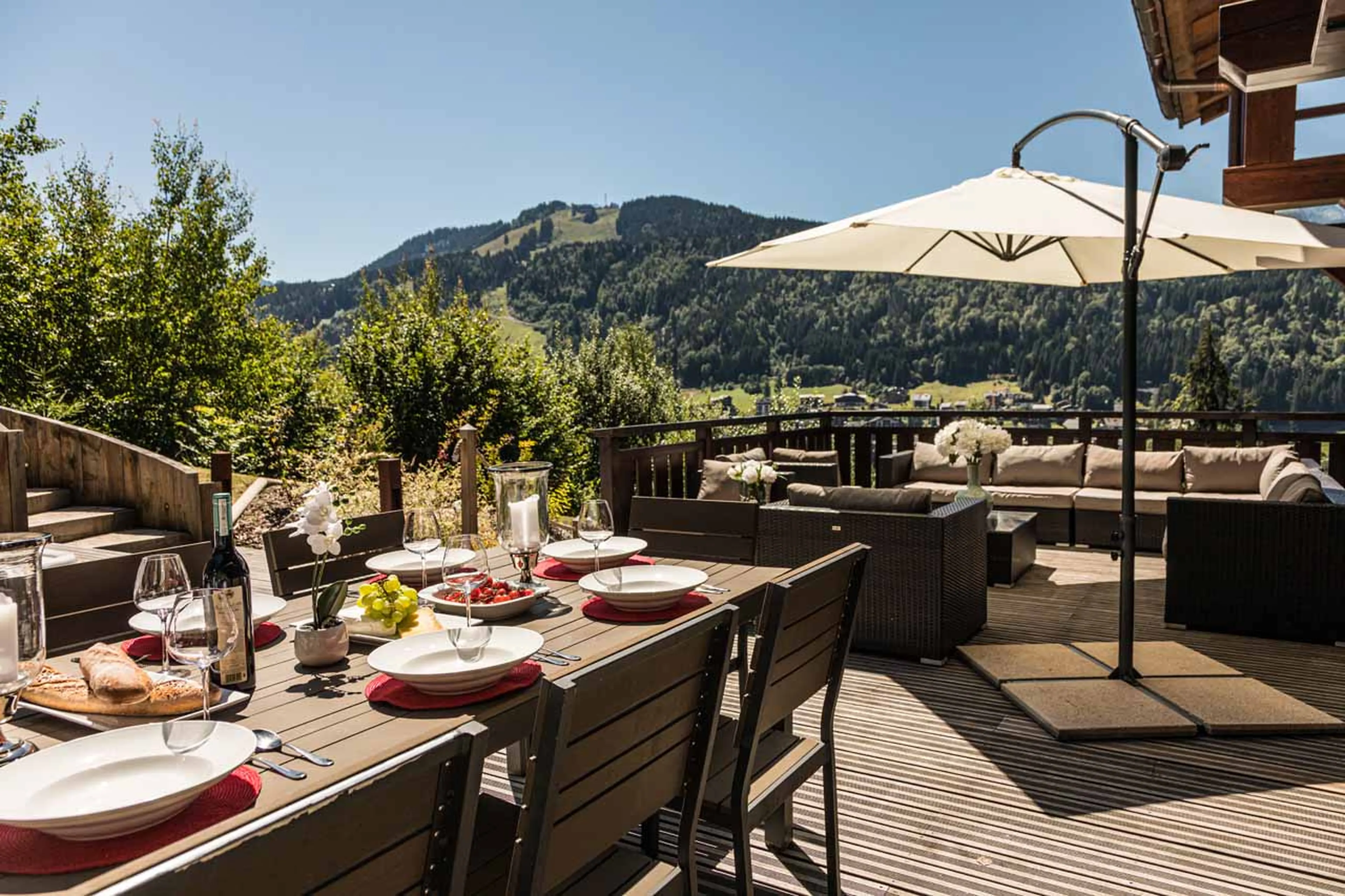 Al-fresco seating on the terrace at Chalet M in Morzine