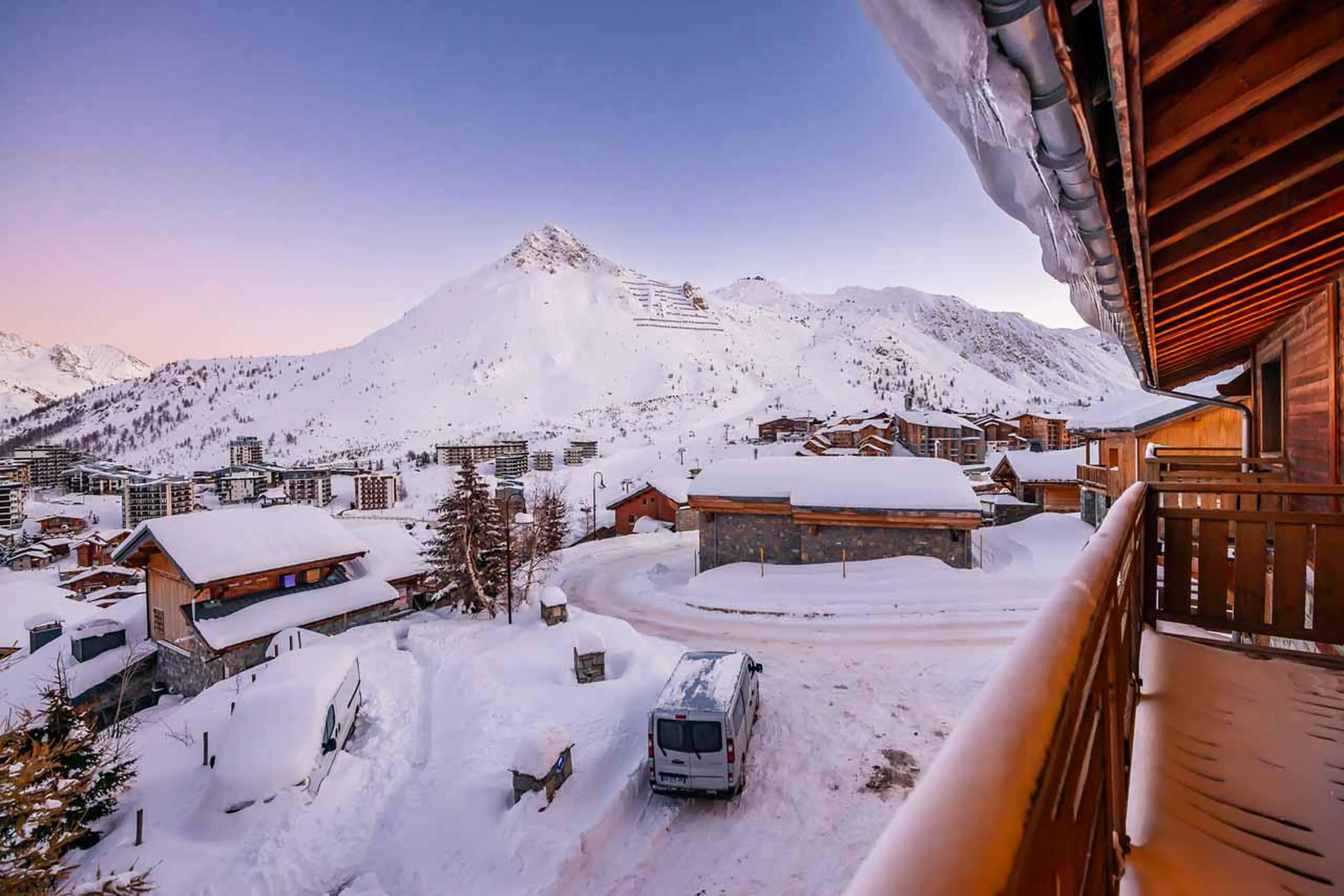 View from top-floor bedroom balcony at Chalet Macha in Tignes
