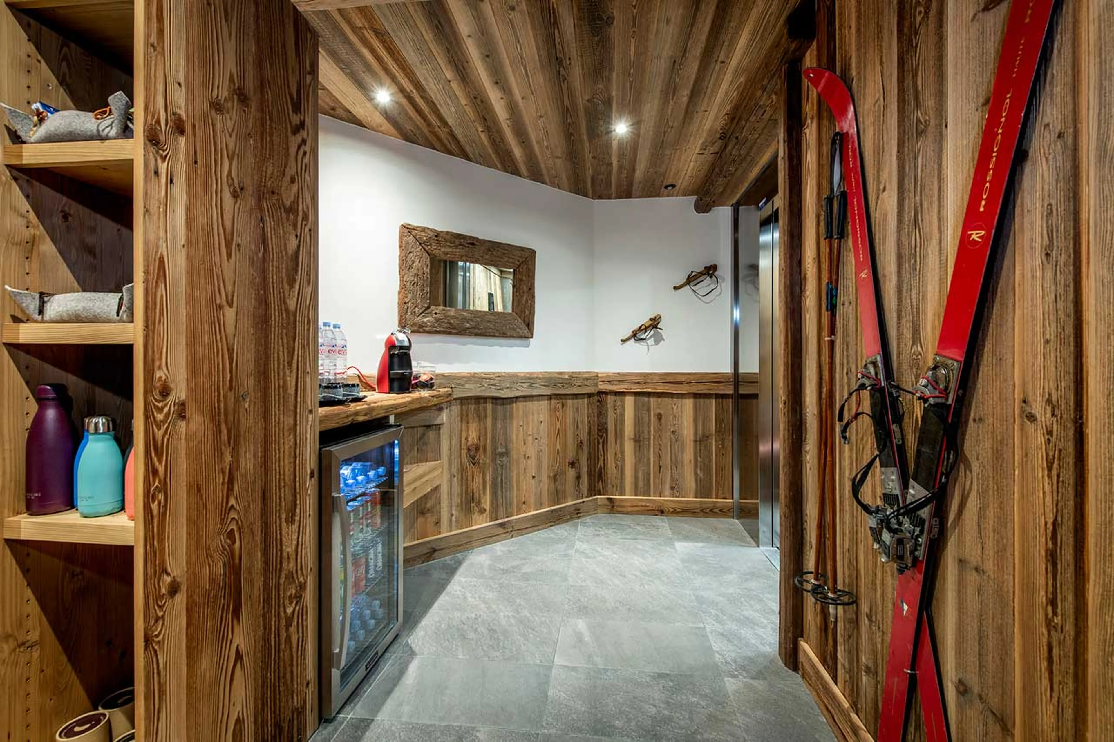Mini fridge in ski room of Chalet Machapuchare in Val d'Isere
