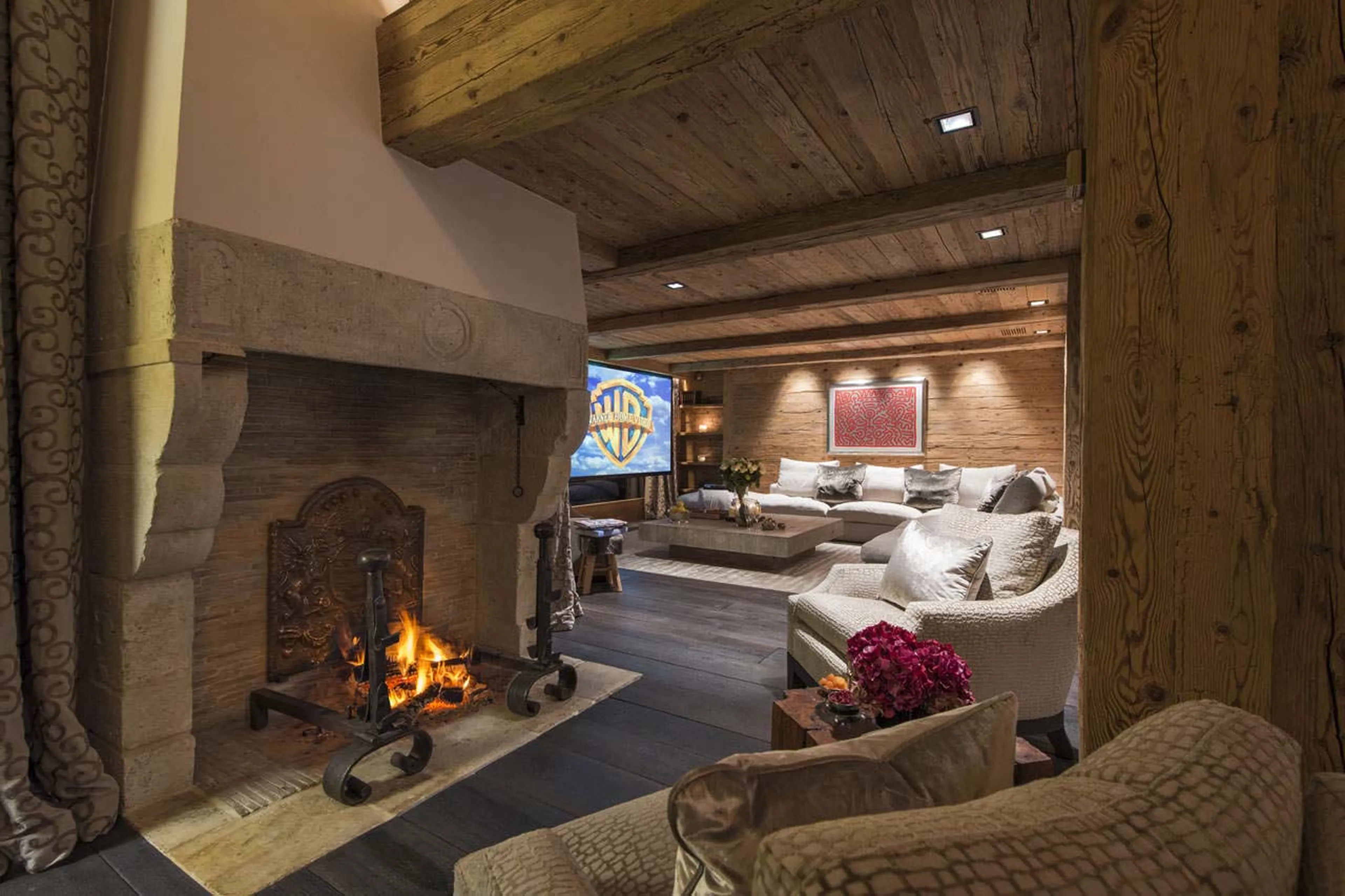 Fireplace in living area of Chalet Makini in Verbier