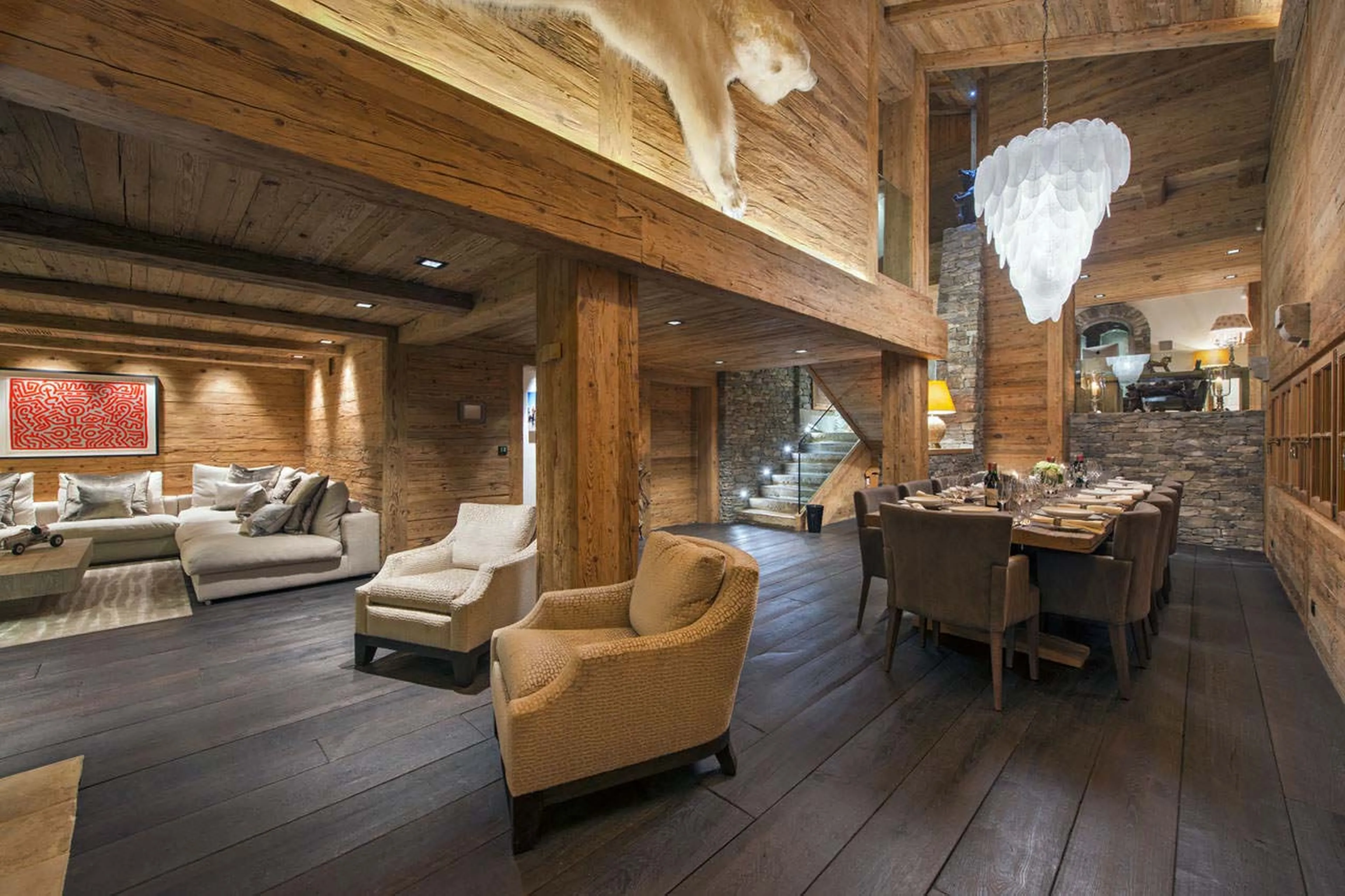 Living and dining area at Chalet Makini in Verbier