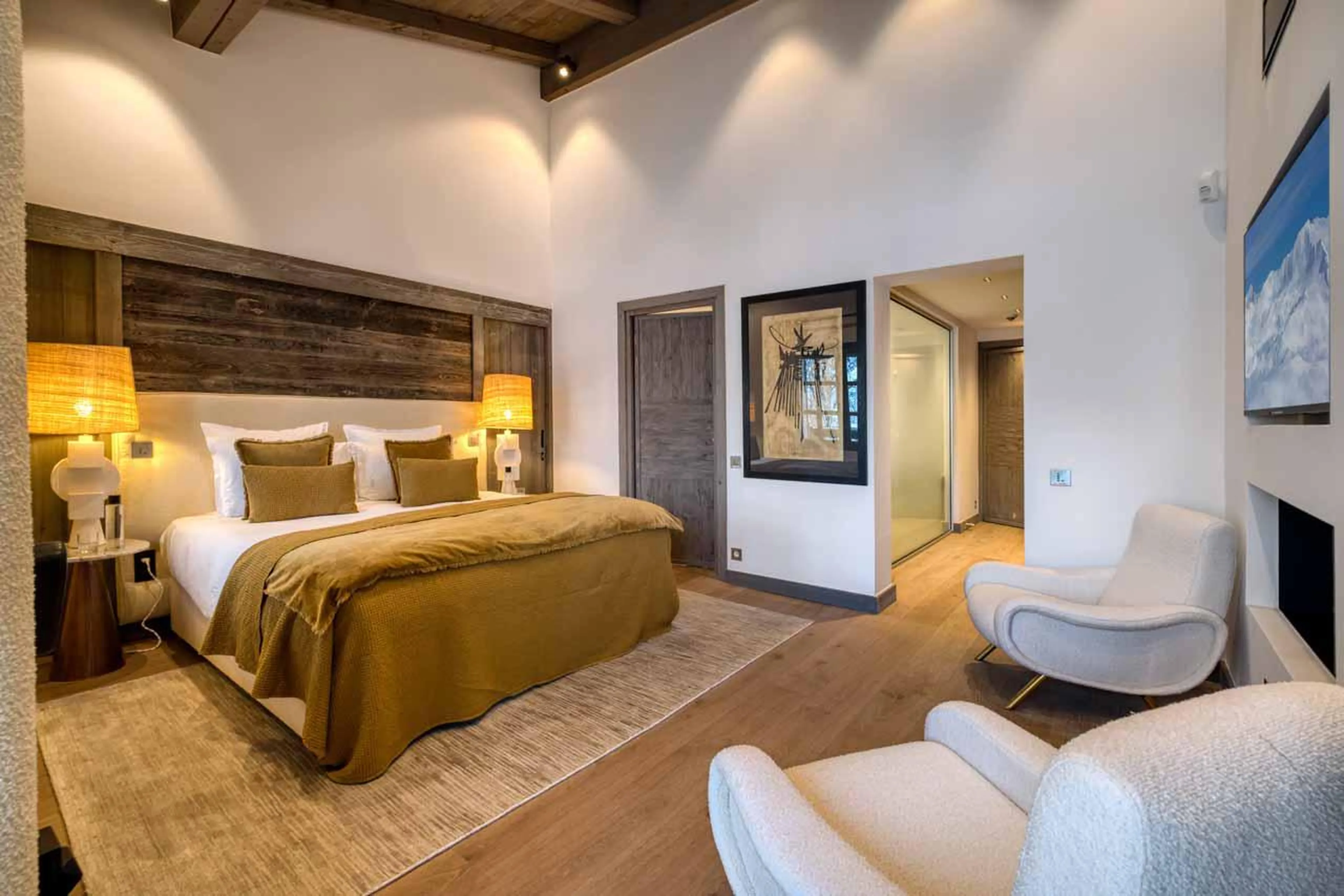 Bedroom one at Chalet Mandala in Megeve