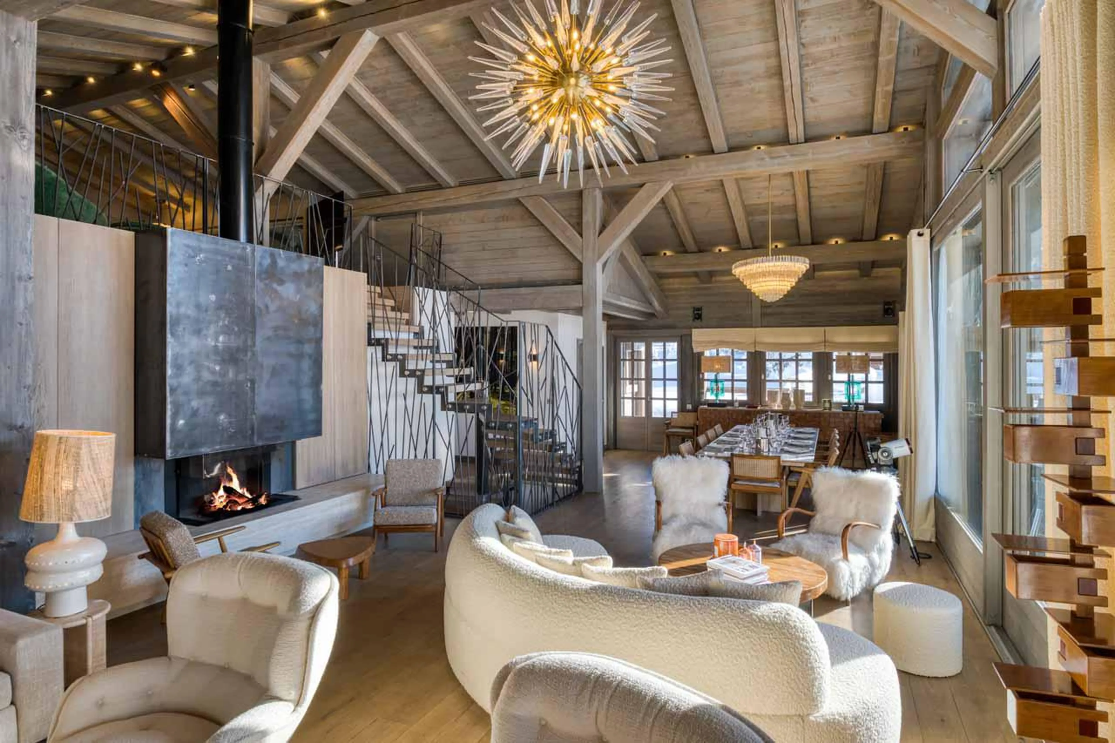 Fireplace in living area of Chalet Mandala in Megeve