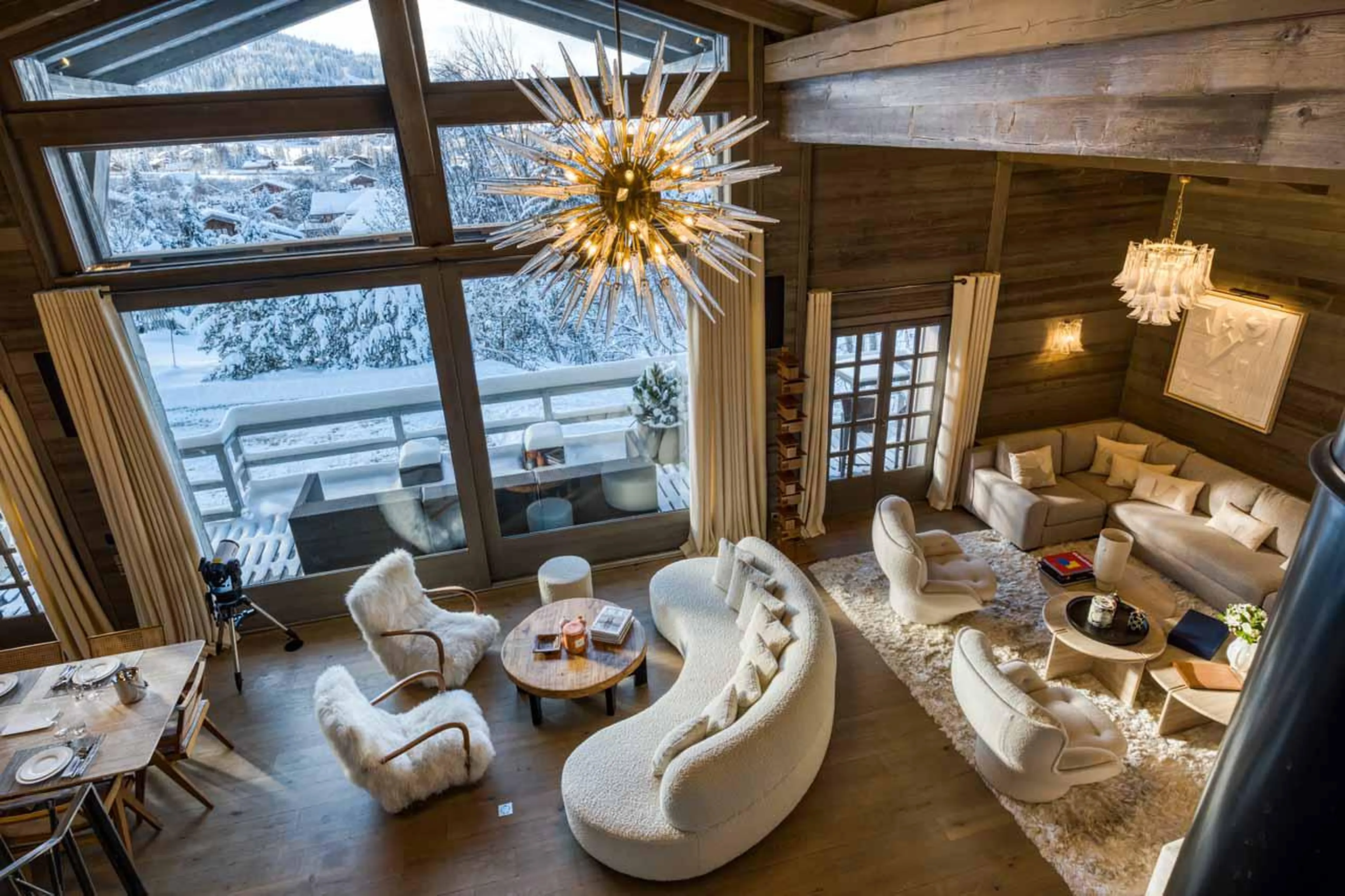 Aerial view of living area at Chalet Mandala in Megeve