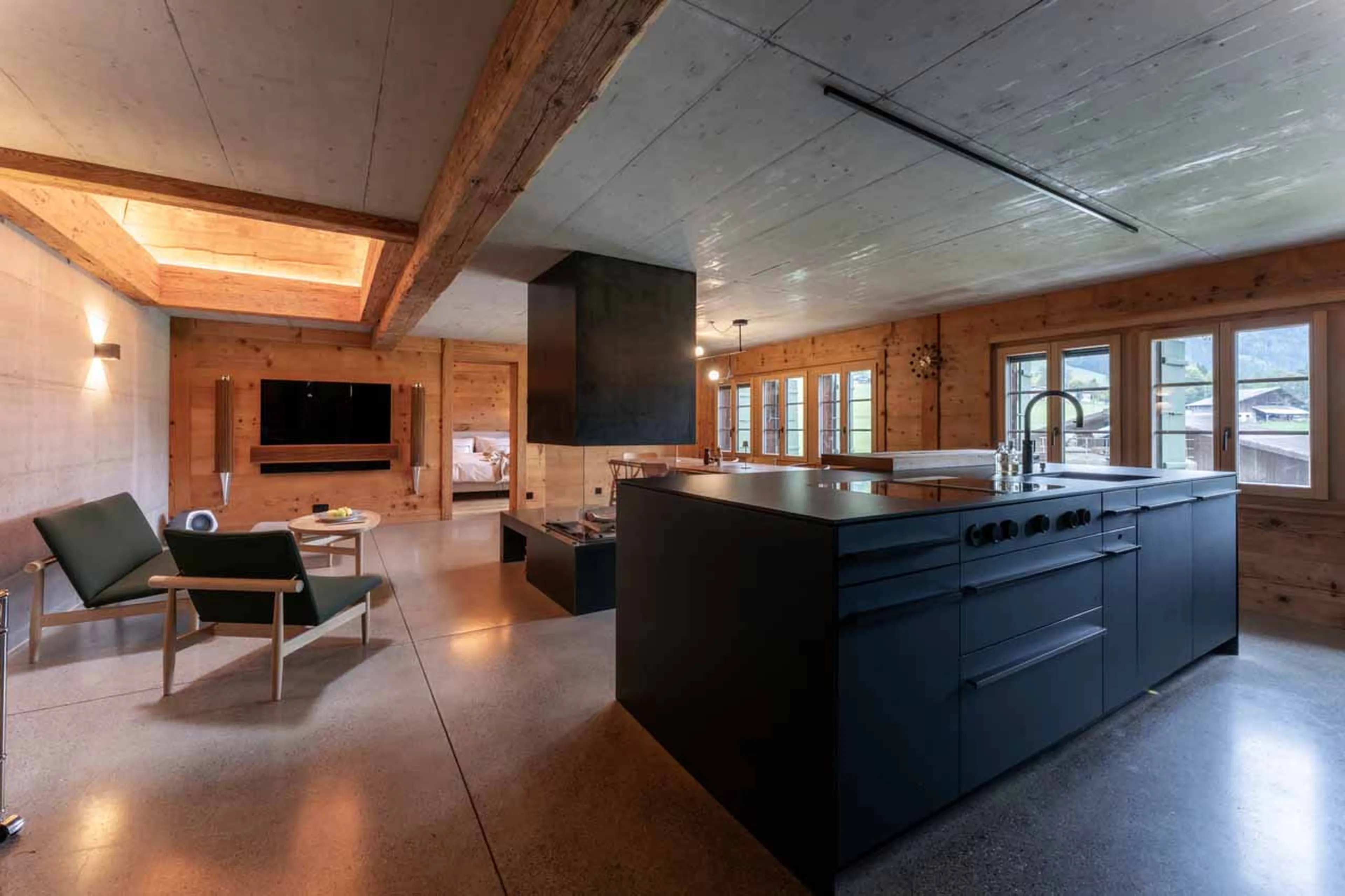 Living and dining area at Chalet Mannenberg near Gstaad