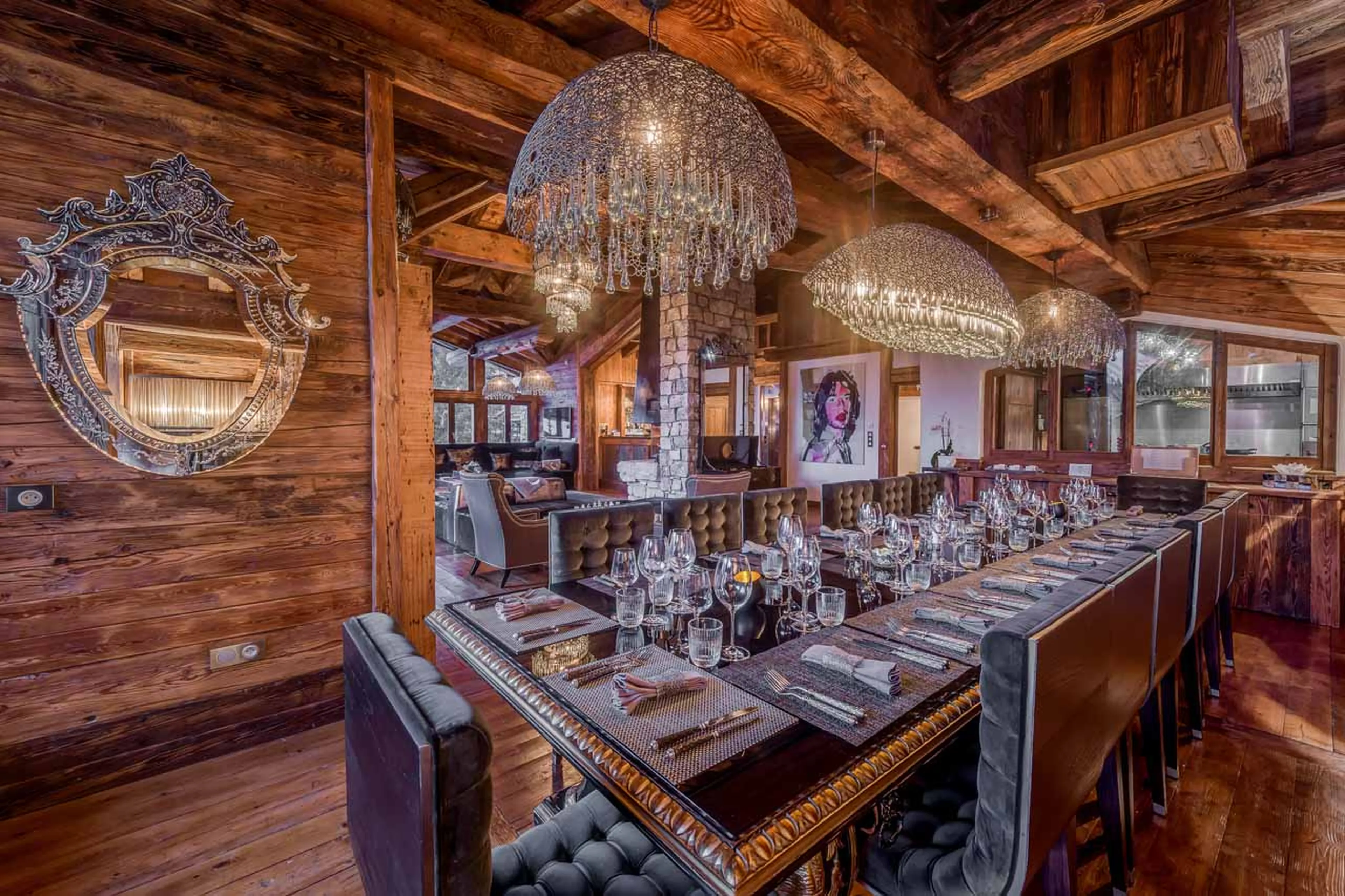 Dining table seating 14 at Chalet Marco Polo in Val d'Isere