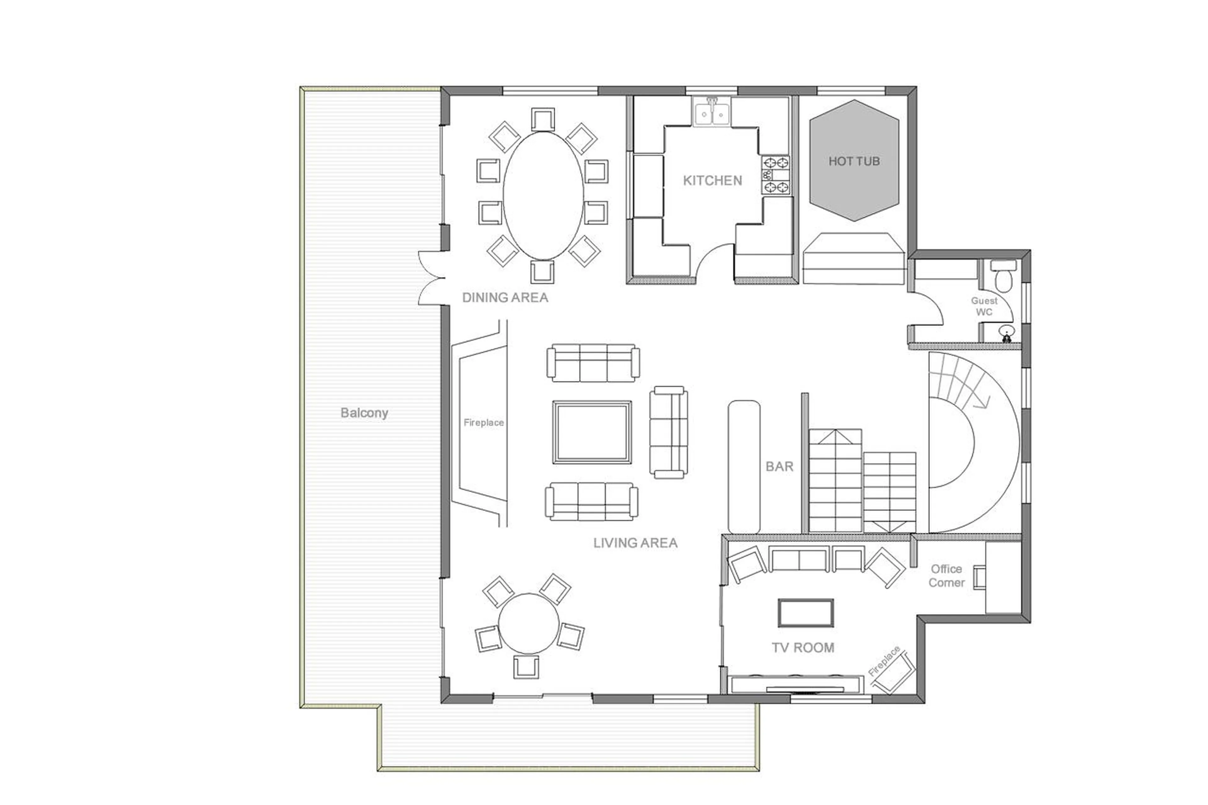 Level 1 floor plan of Chalet Margaux in Courchevel 1850
