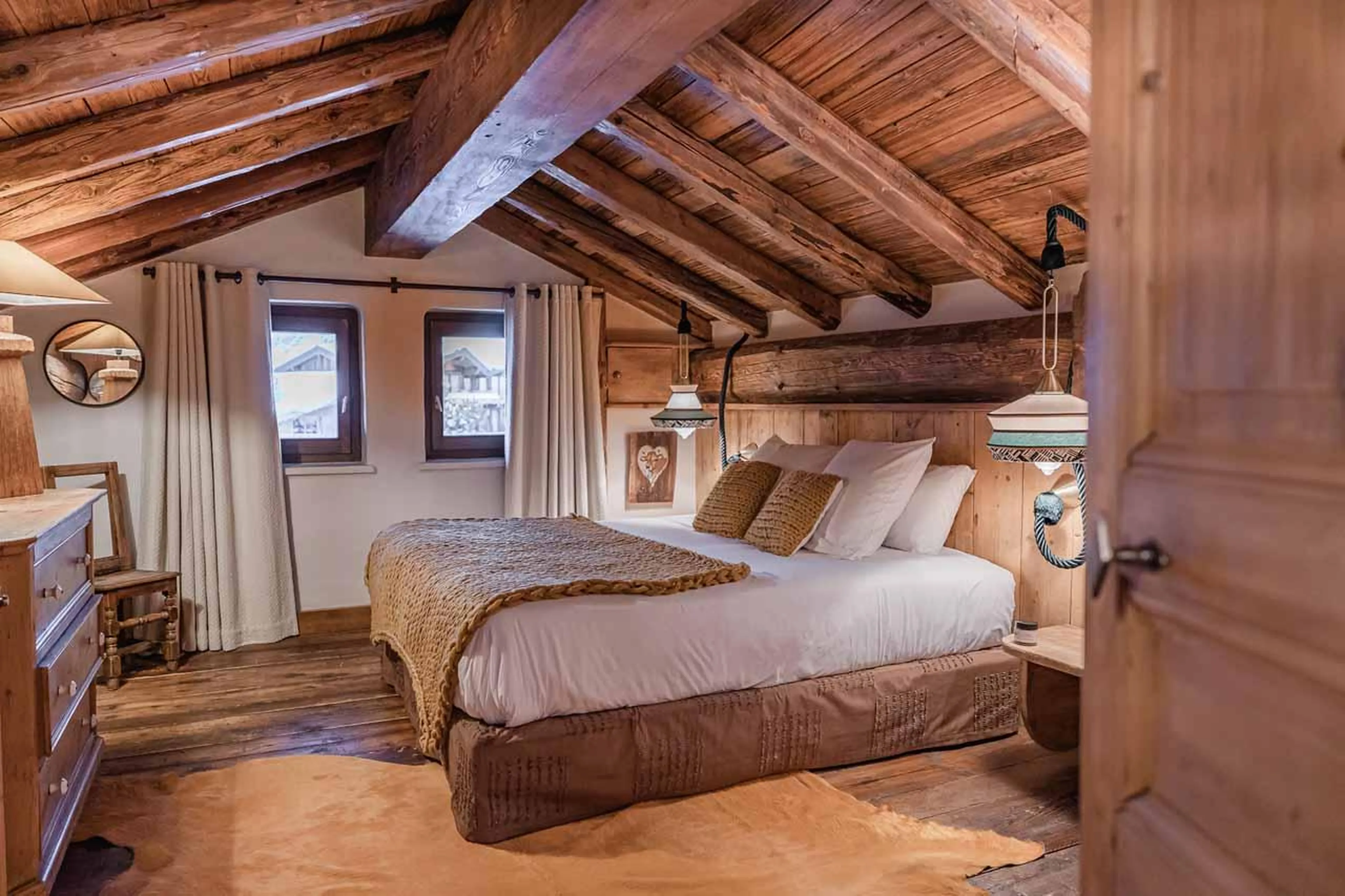 Double bedroom with en-suite shower room in Chalet Marie, Val d'Isere