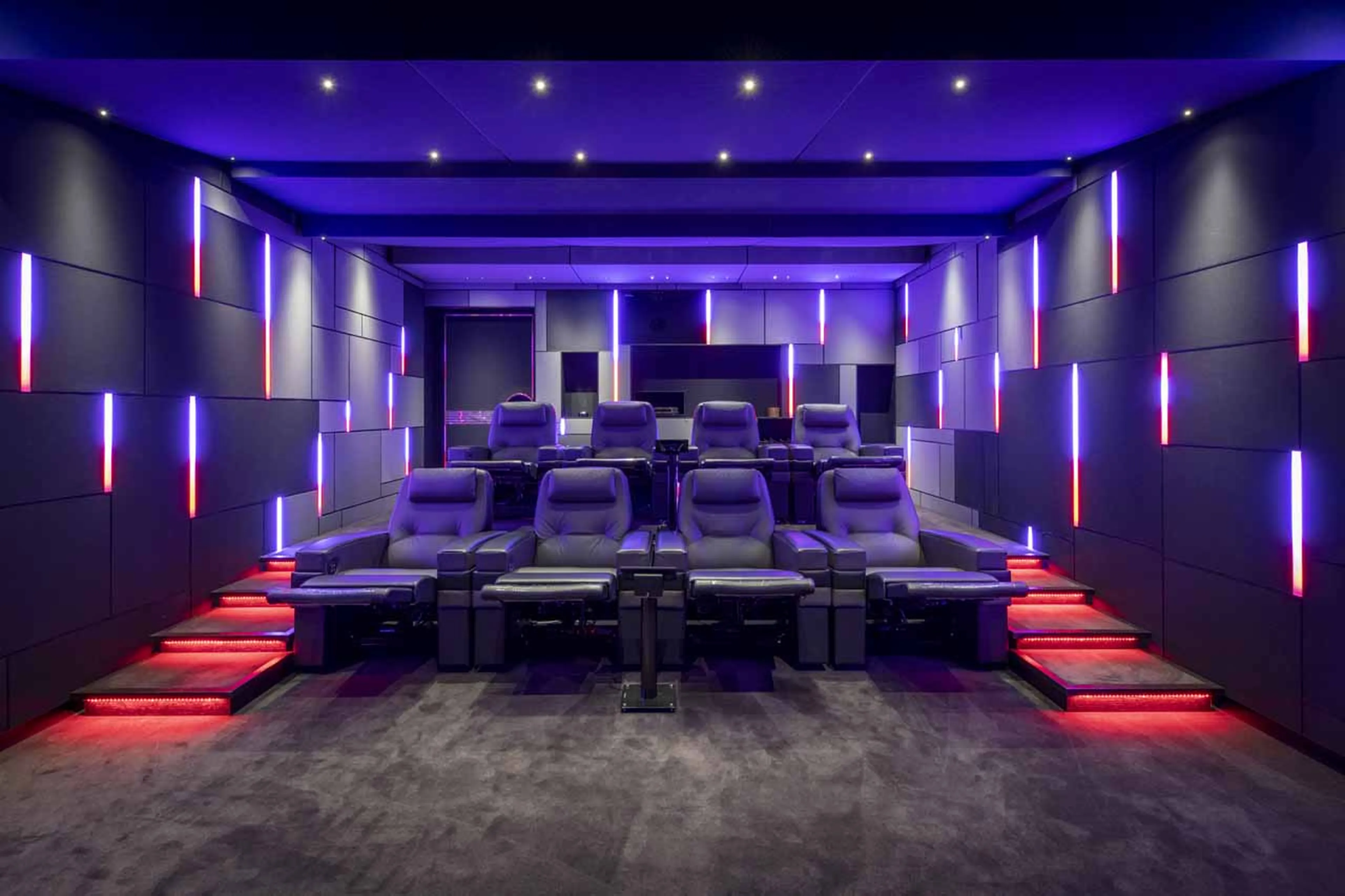 Cinema tiered seating at Chalet Marmottier in Verbier