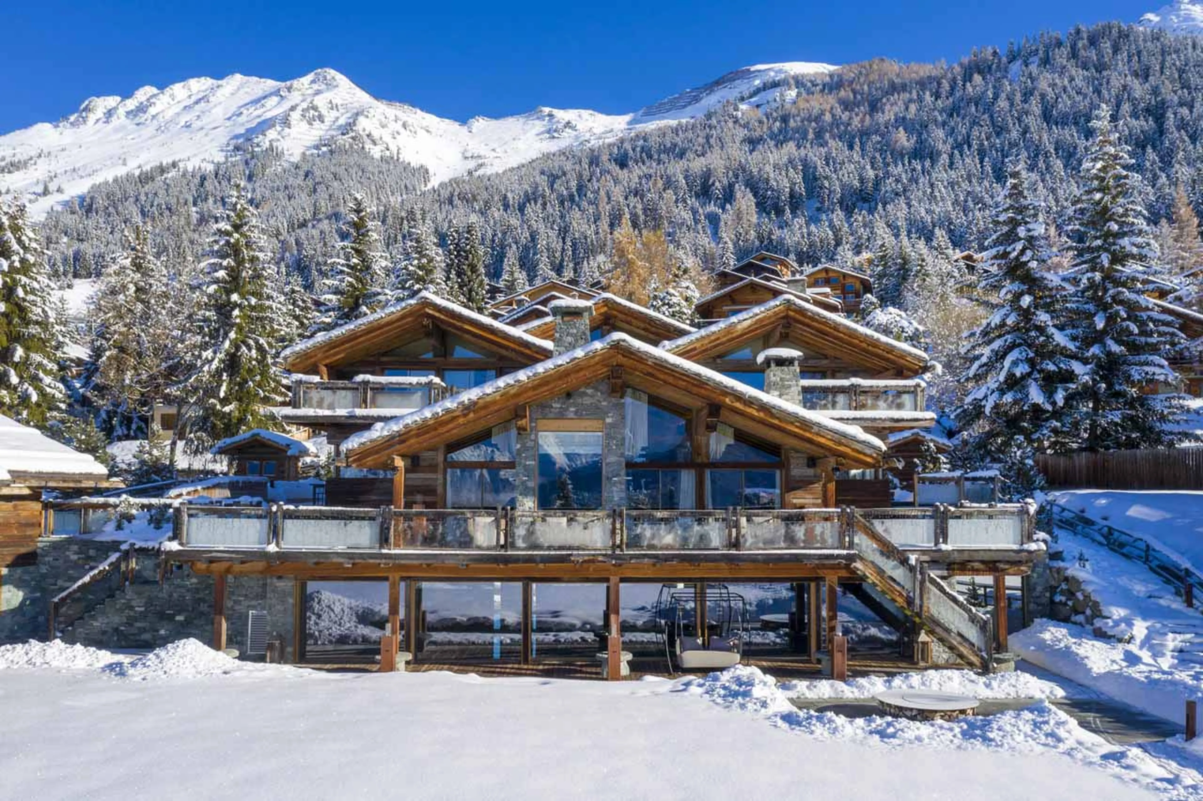 Exterior of Chalet Marmottiere in Verbier in winter