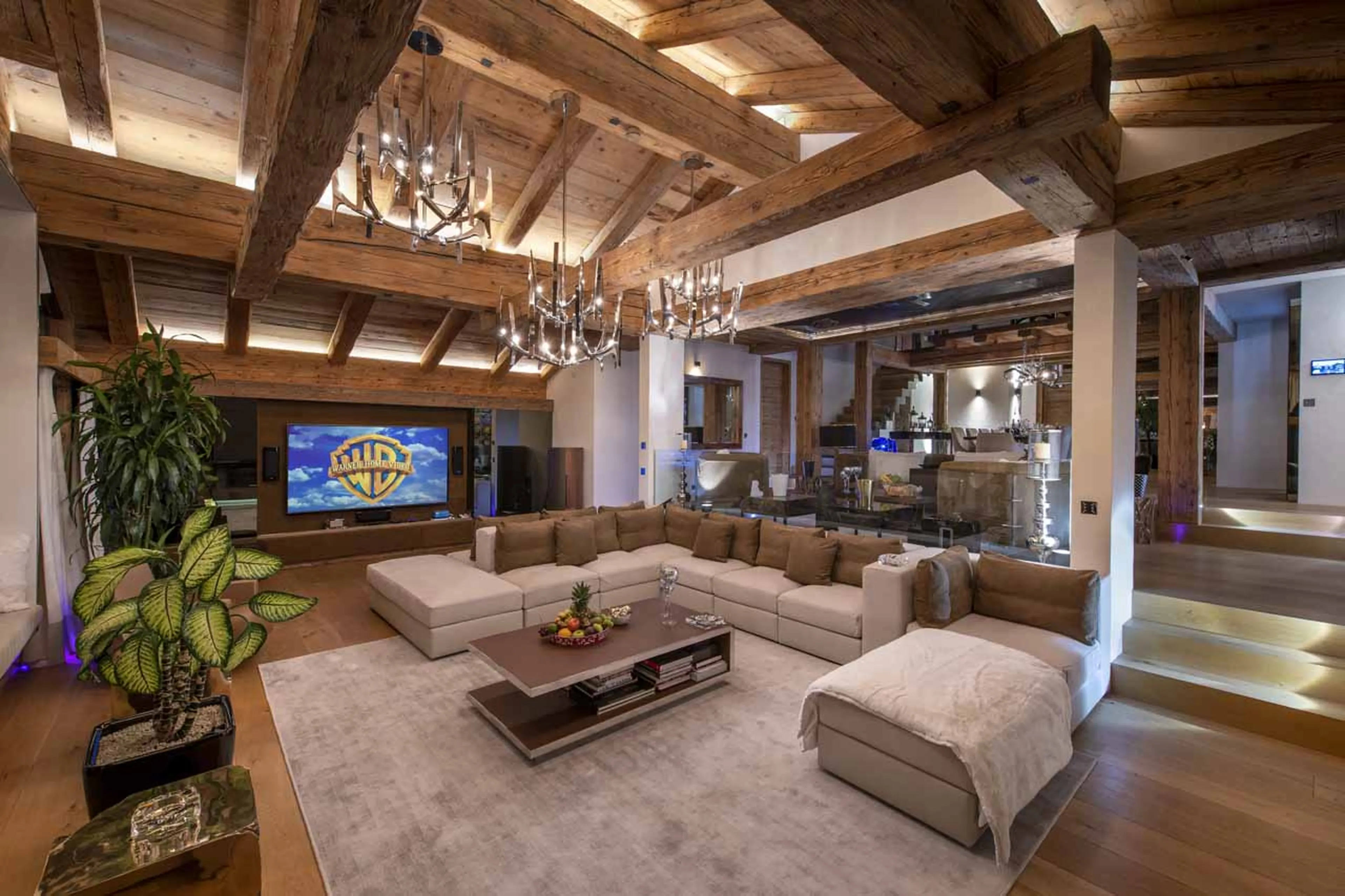 Large TV screen in living room of Chalet Marmottier in Verbier