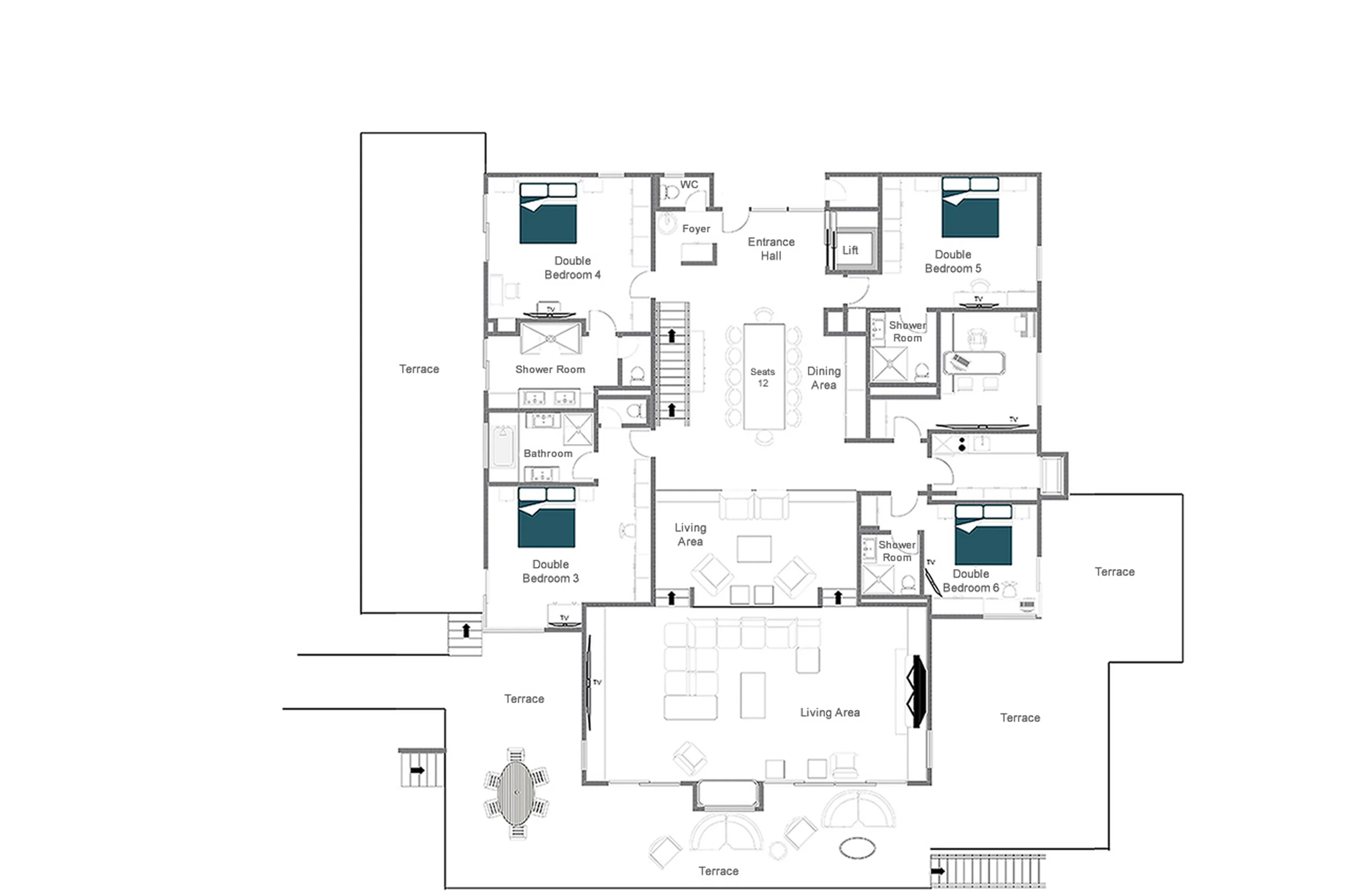 Main Chalet level 1 floor plan of Chalet Marmottiere