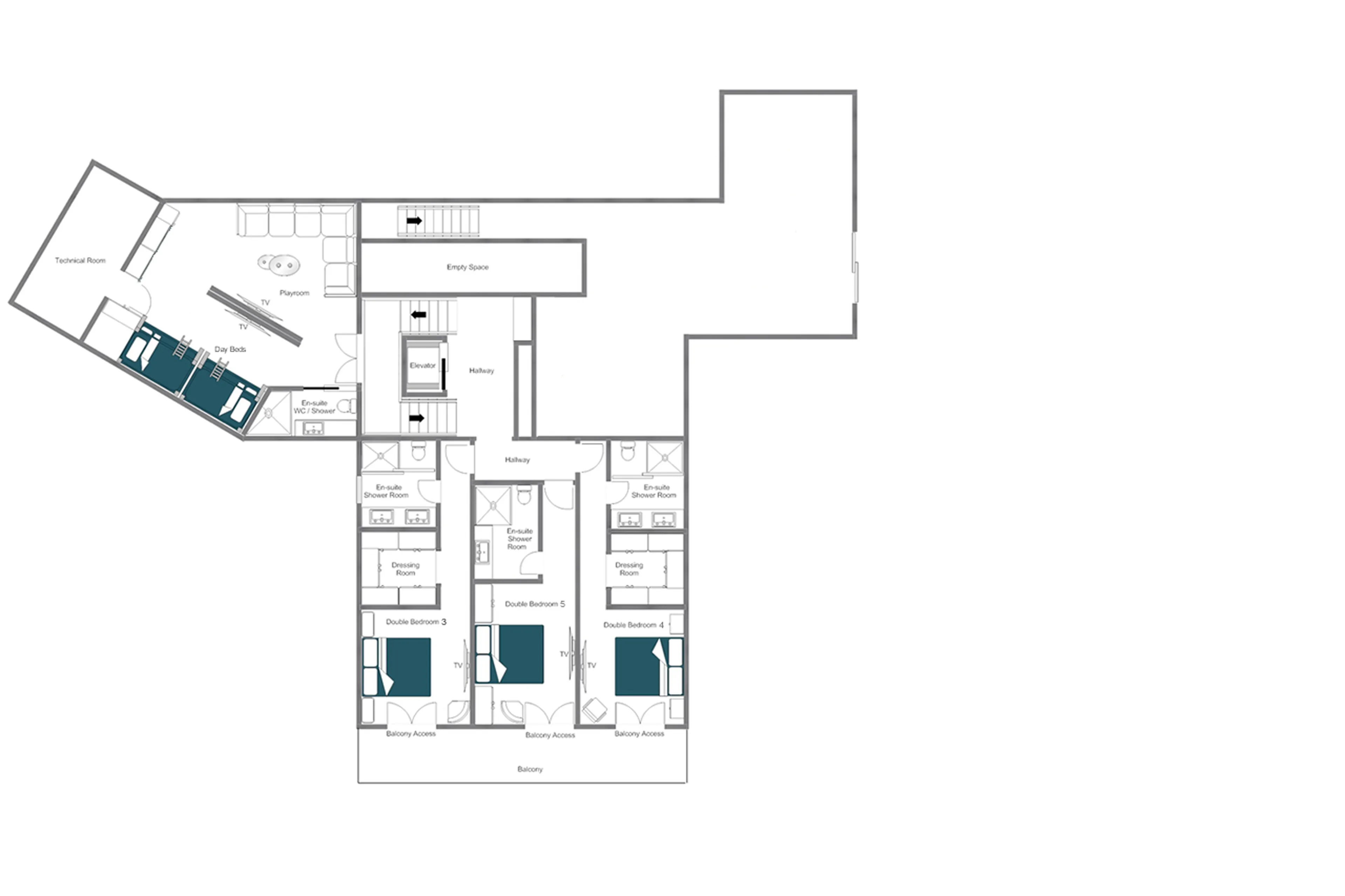 Floor plan of first floor in  Chalet Mckinley in Zermatt