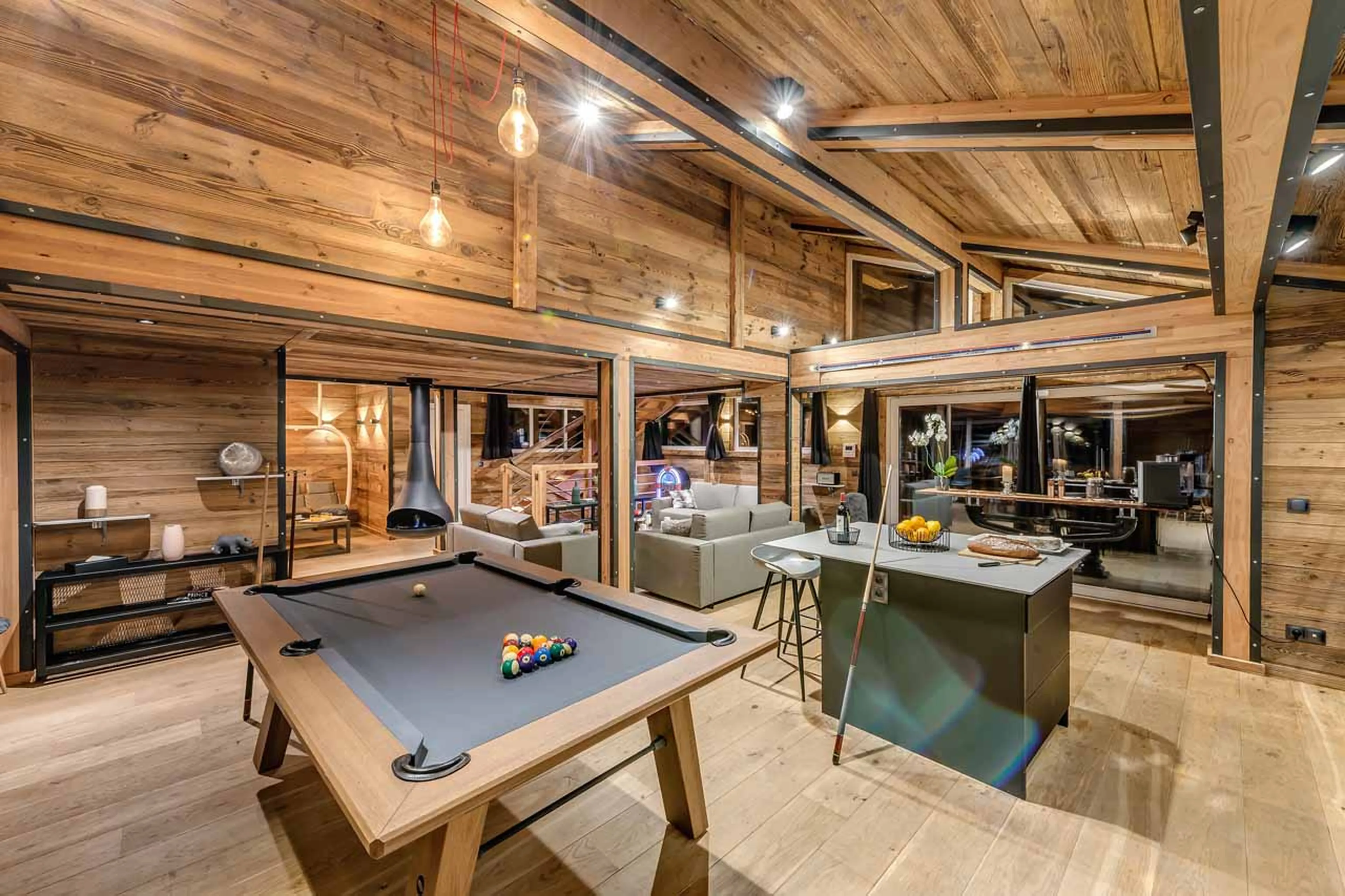 Pool table in living area of  Chalet Merveilles in Tignes