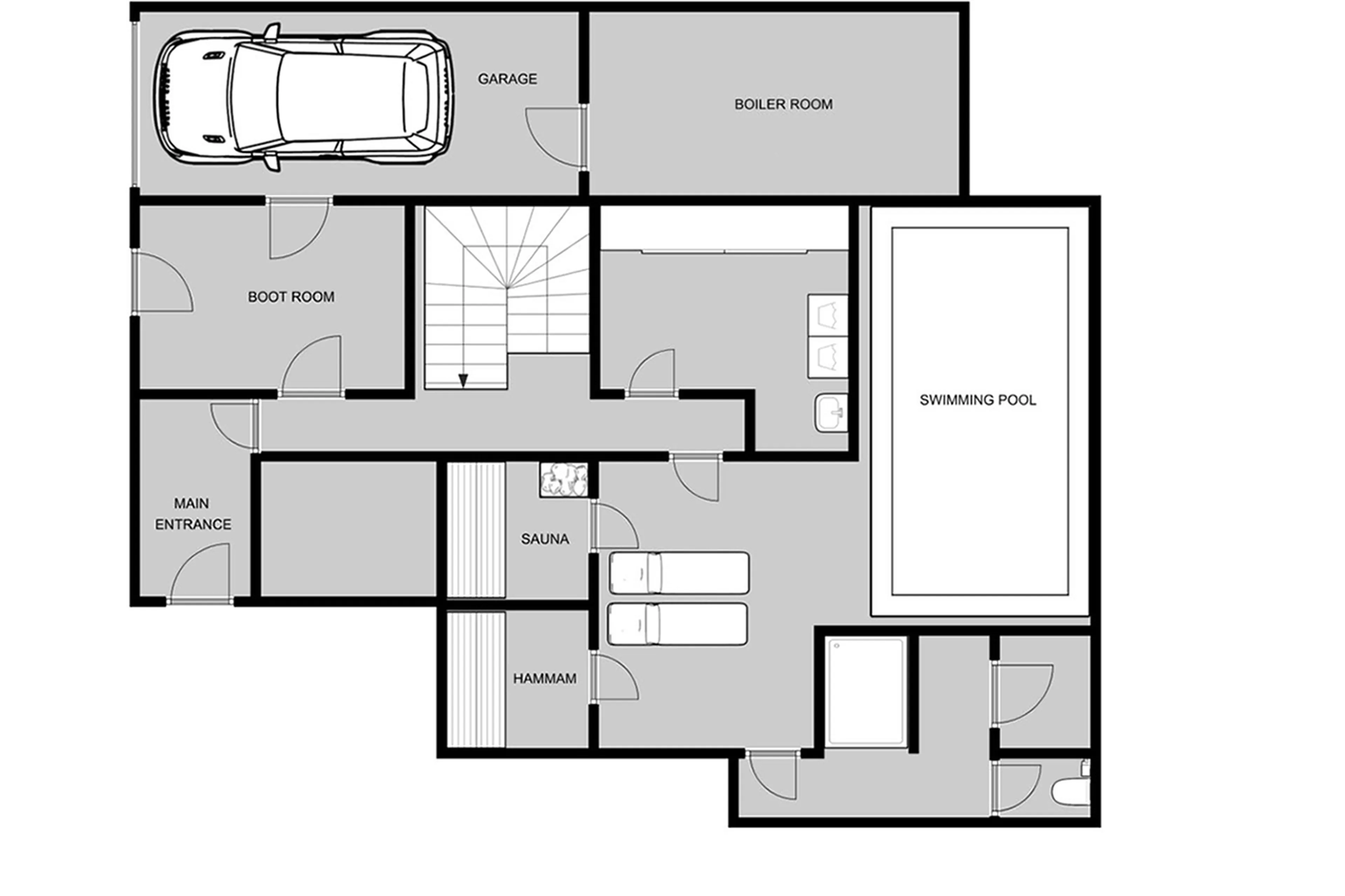 Level 0 floor plan of Chalet Merveilles in Tignes