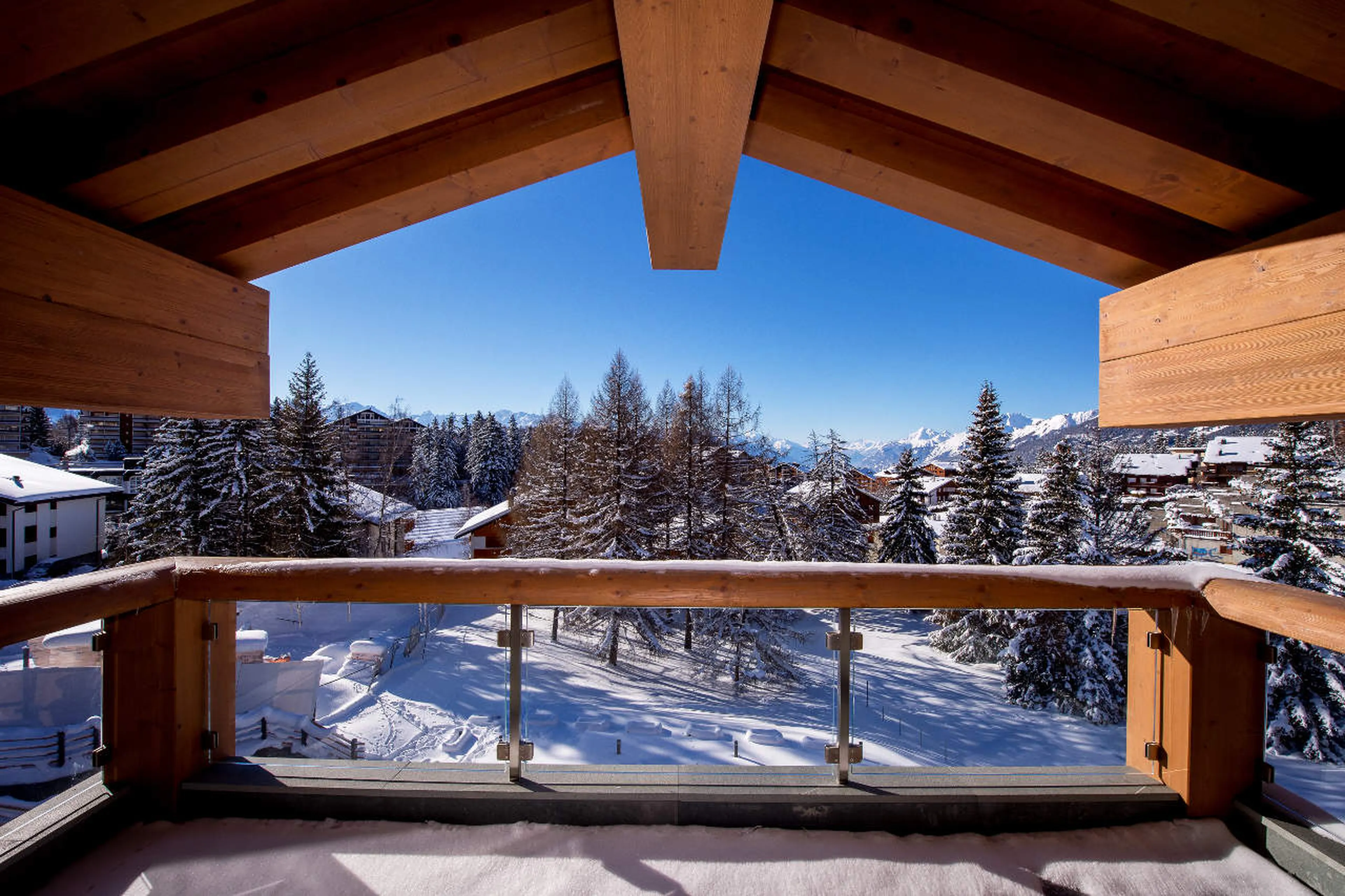 Master suite balcony with superb view, Chalet Migui in Crans-Montana
