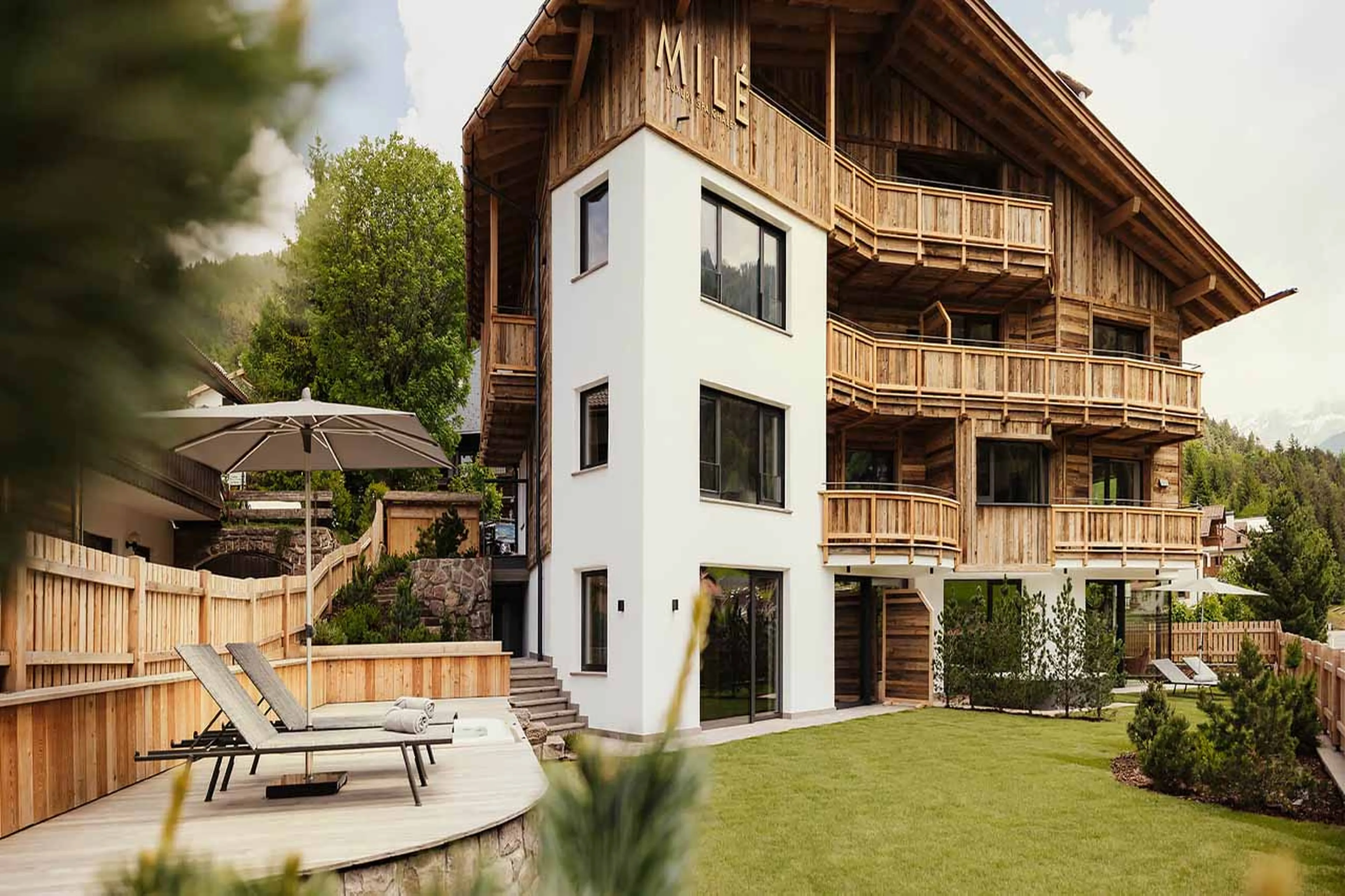 Exterior in Summer at Chalet Mile 1 in Val Gardena