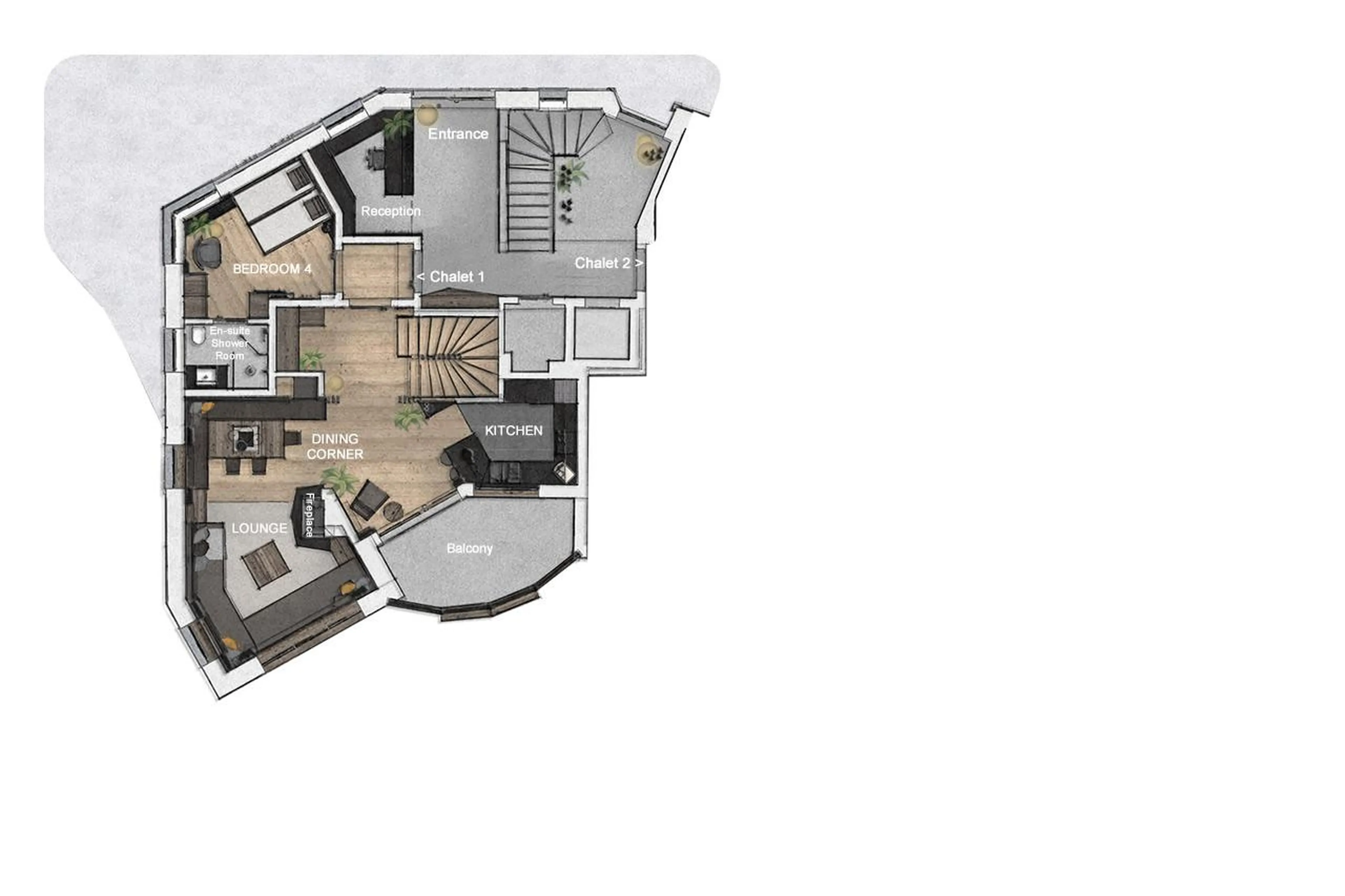 Level 1 floor plans of Chalet Mile 1 in Val Gardena