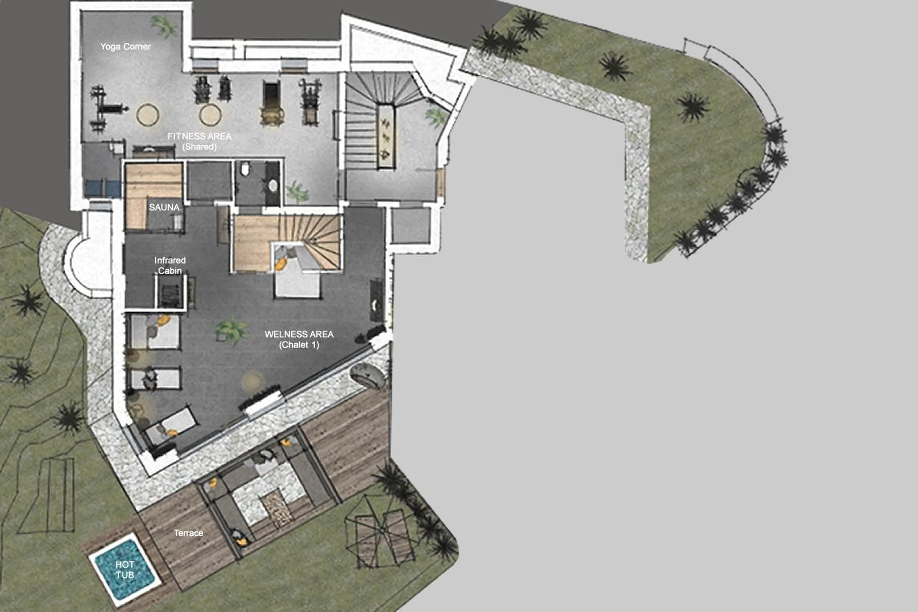 Level 0 floor plans of Chalet Mile 1 in Val Gardena