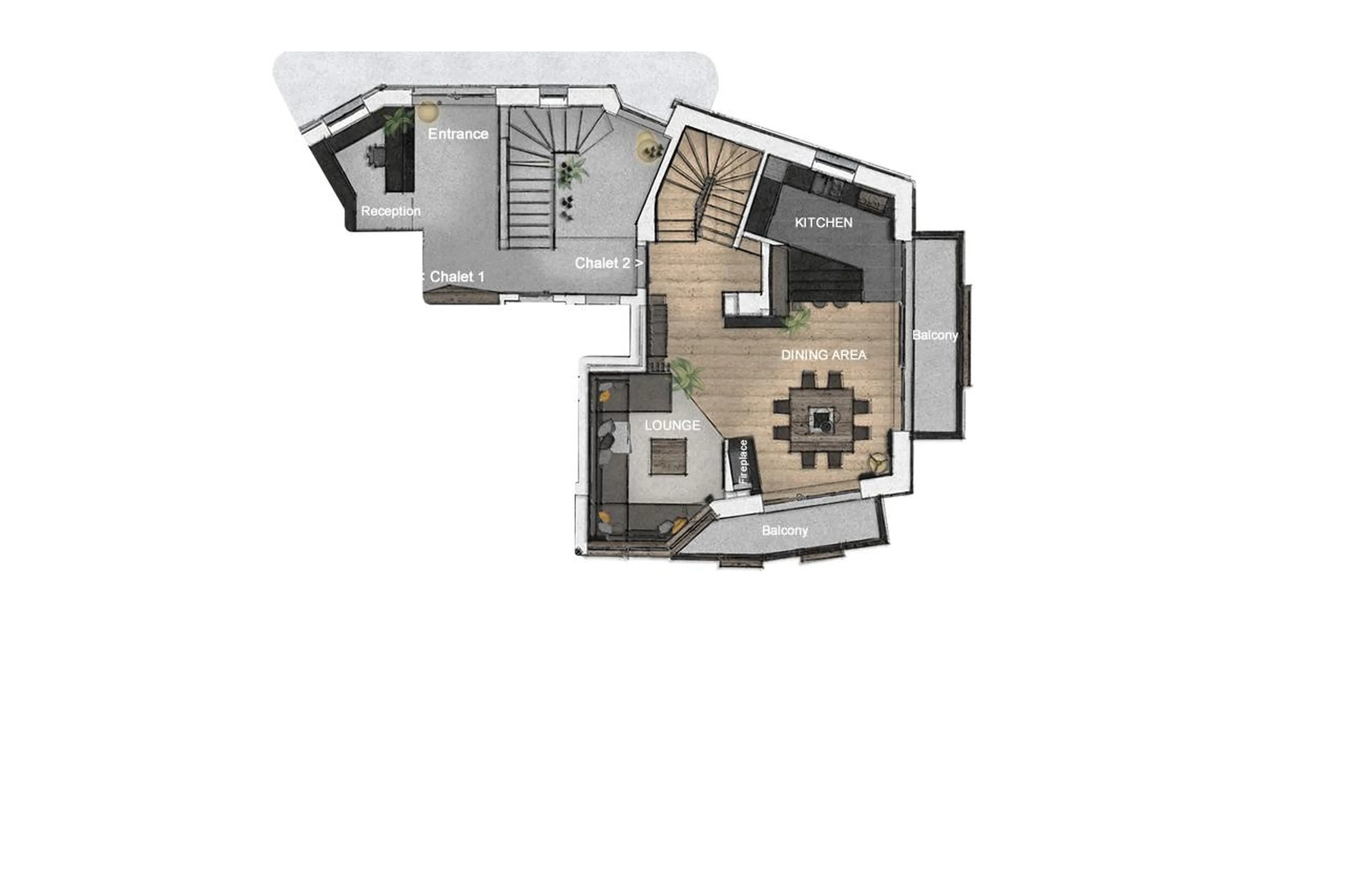 Level 1 floor plans of Chalet Mile 2 in Val Gardena