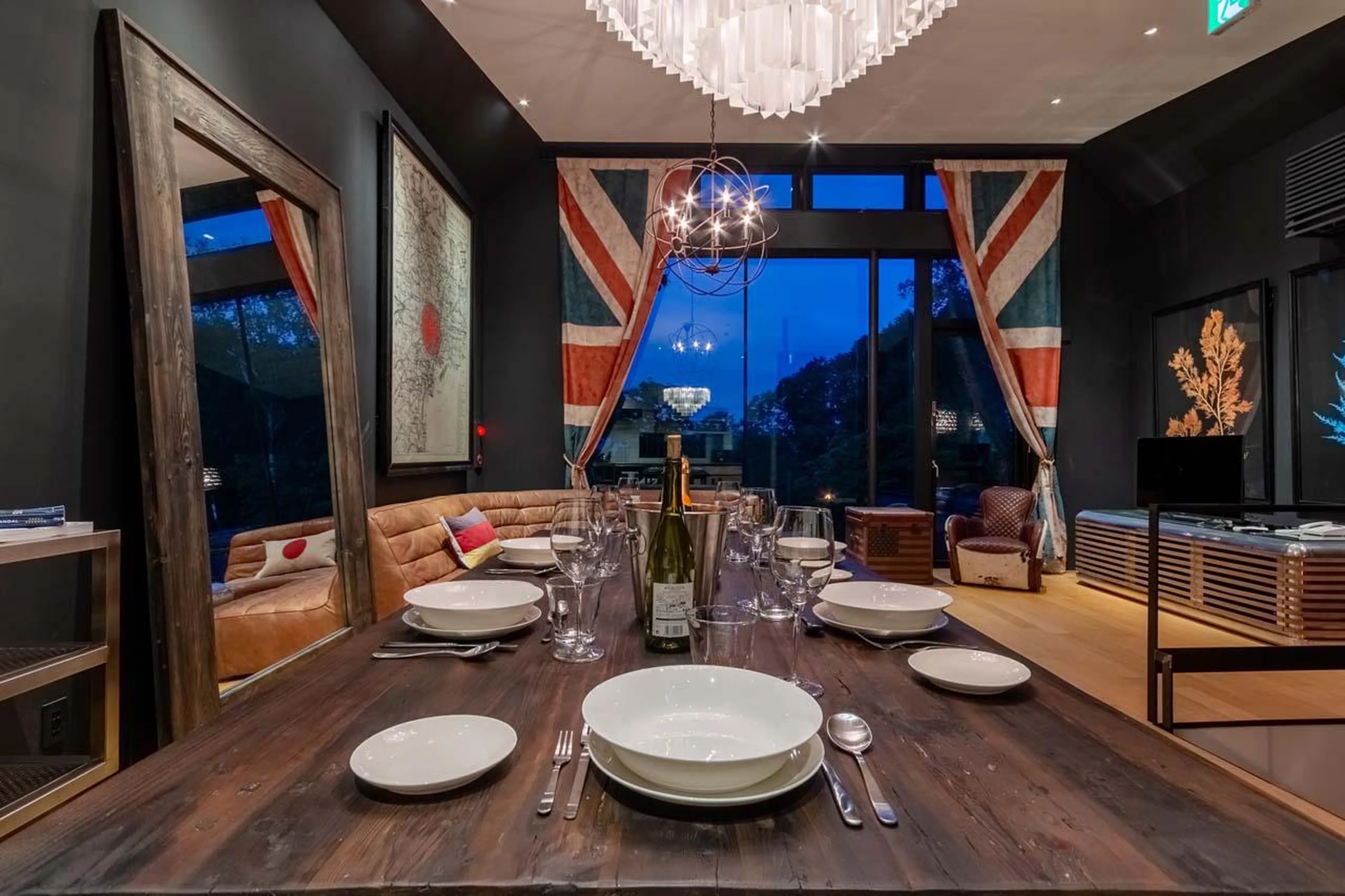 Spacious wooden dining table at Chalet Millesime in Niseko