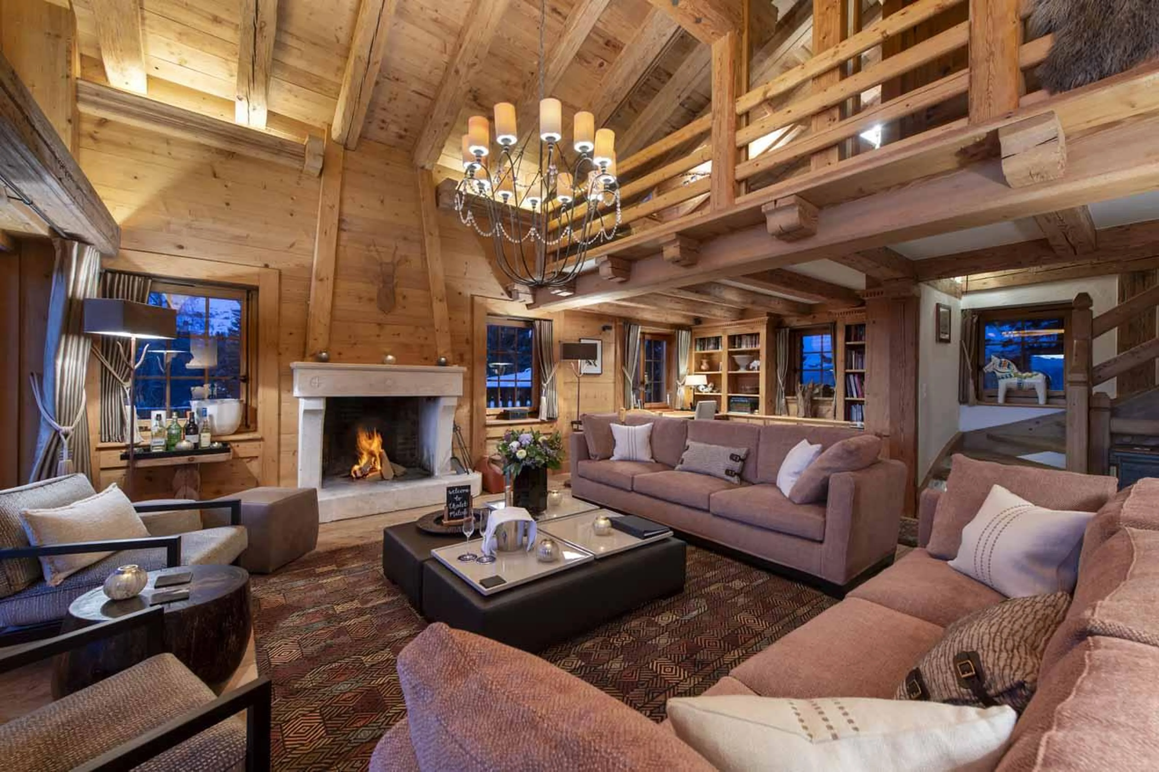 Open plan living area in Chalet Milou in Verbier