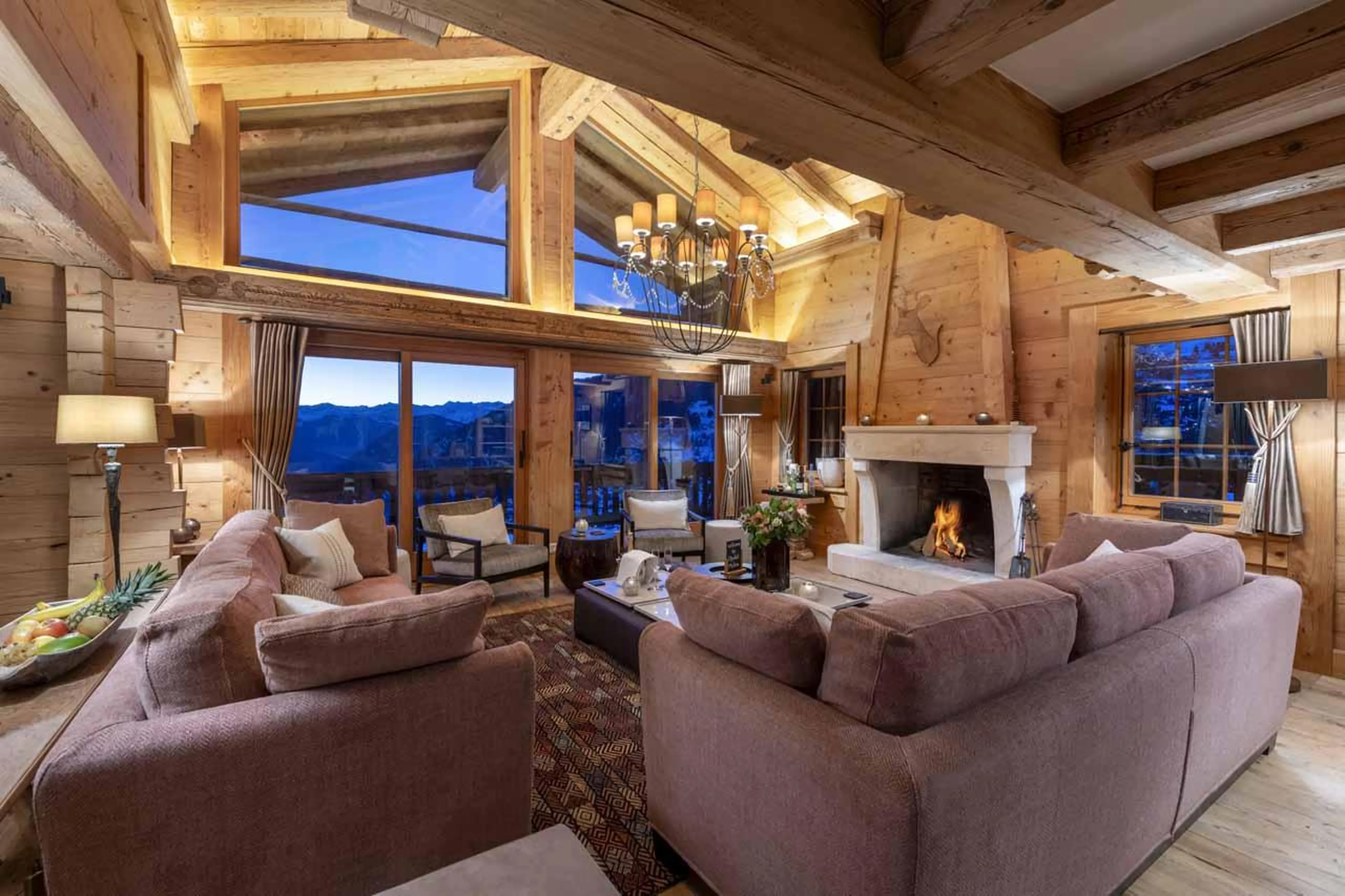 Fireplace in living room of Chalet Milou in Verbier